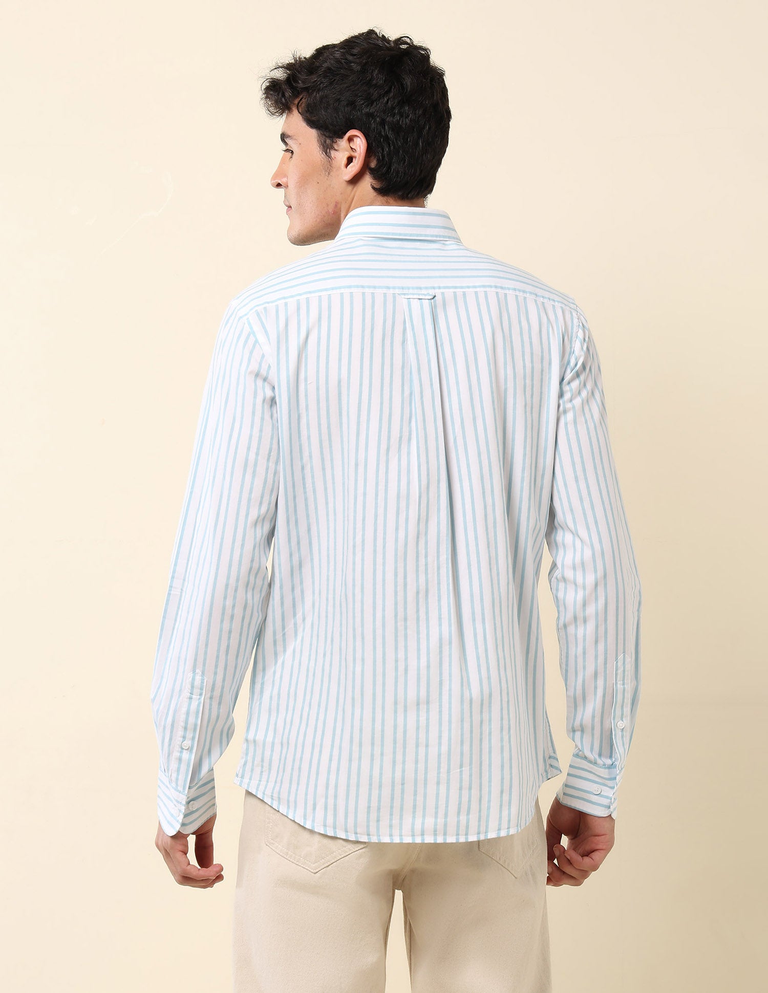 Vertical Striped Pure Cotton Shirt Aqua - U.S. Polo Assn. India | Large
