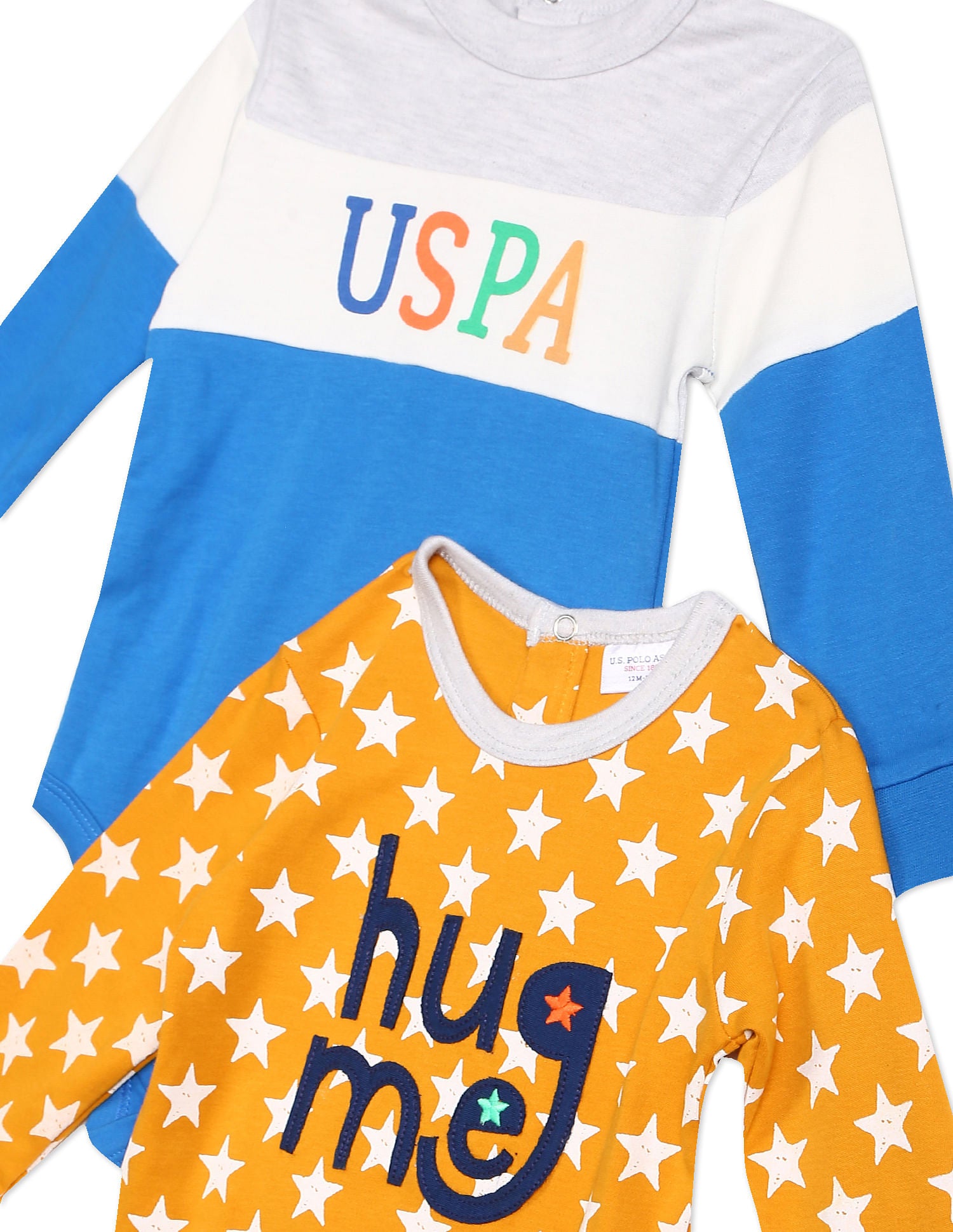 Baby Assorted Long Sleeve Bodysuit - Pack Of 2 Grey and Orange - U.S. POLO ASSN. | Large
