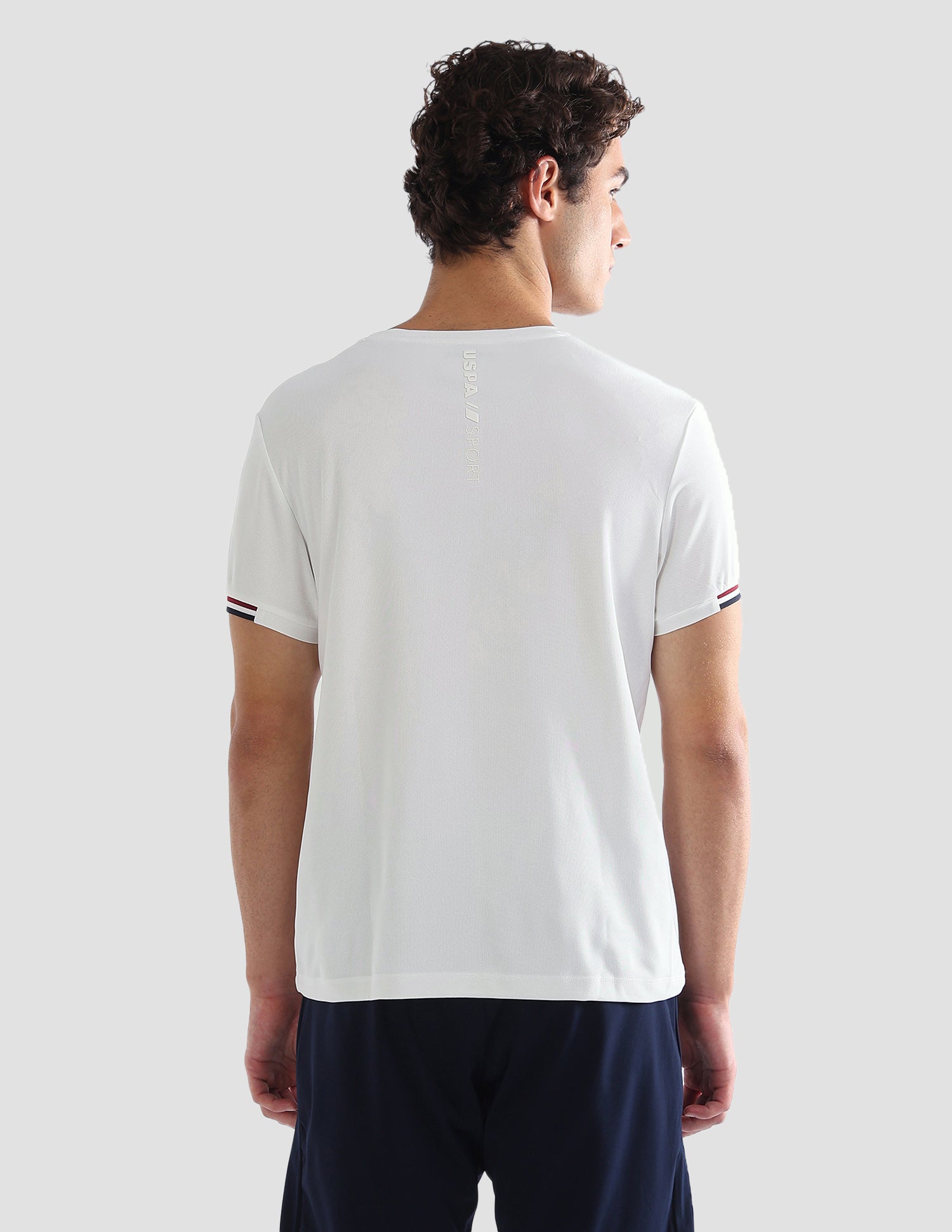 Solid Slim Fit Active T-Shirt Off White - U.S. Polo Assn. India | Large