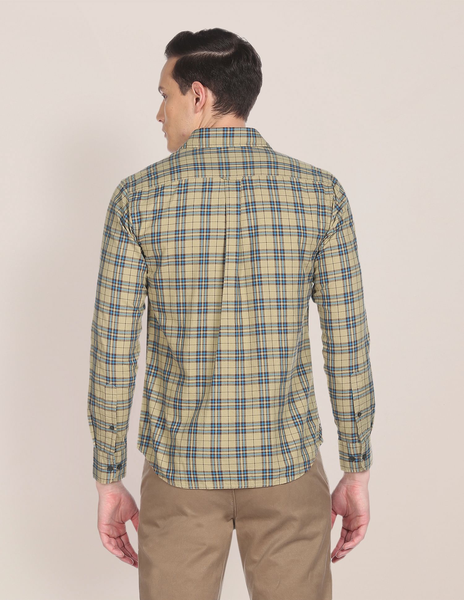 Men Green And Brown Patch Pocket Check Casual Shirt Green and Brown - U.S. POLO ASSN. | Large