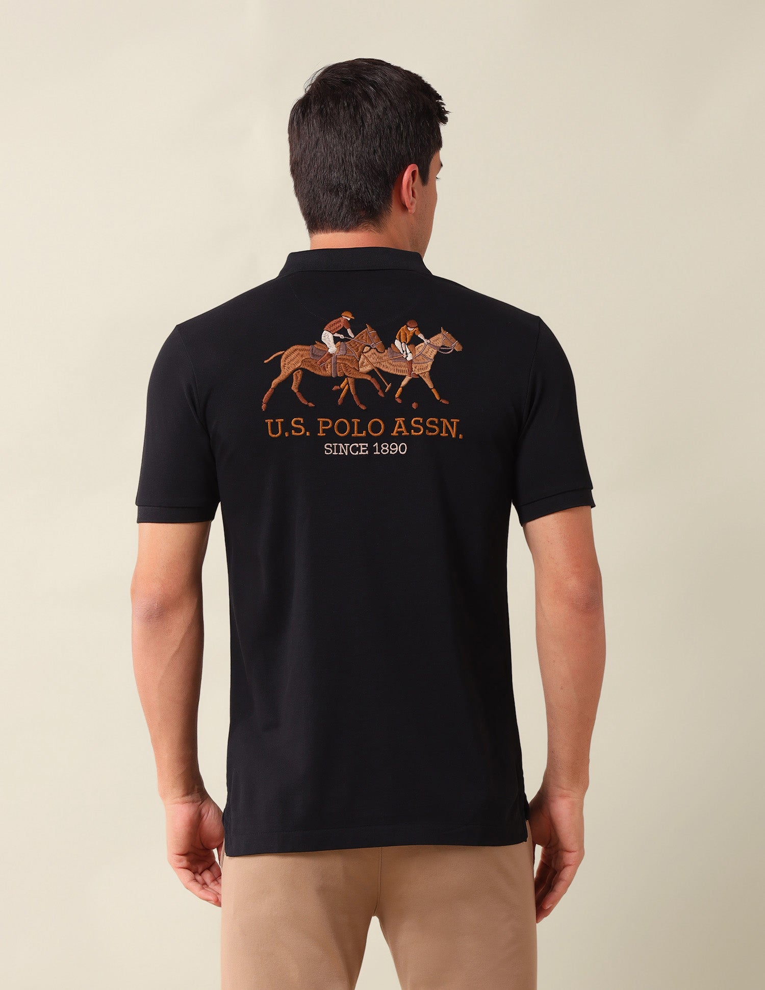 Brand Printed Slim Fit Polo Shirt Black - U.S. Polo Assn. India | Large