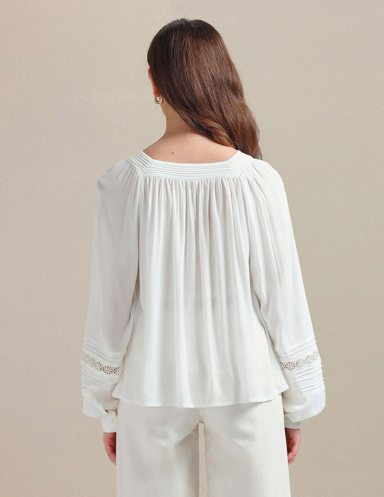 Bishop Sleeve Crinkle Viscose Top White - U.S. POLO ASSN. | Large