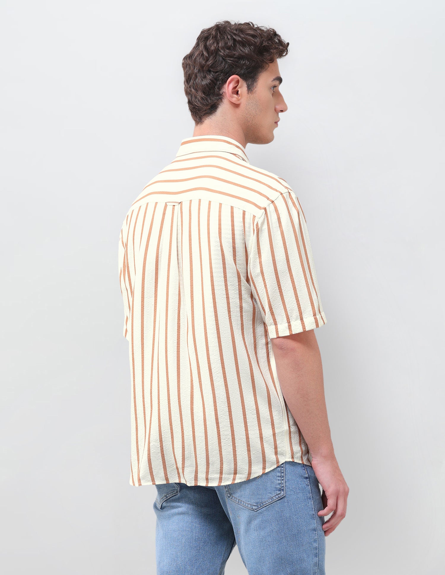 Vertical Striped Seersucker Weave Shirt Light Brown - U.S. Polo Assn. India | Large