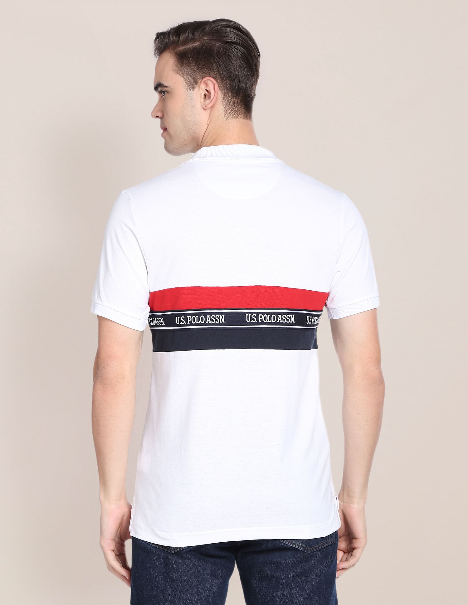 Colour Block Cotton Polo Shirt White - U.S. POLO ASSN. | Large