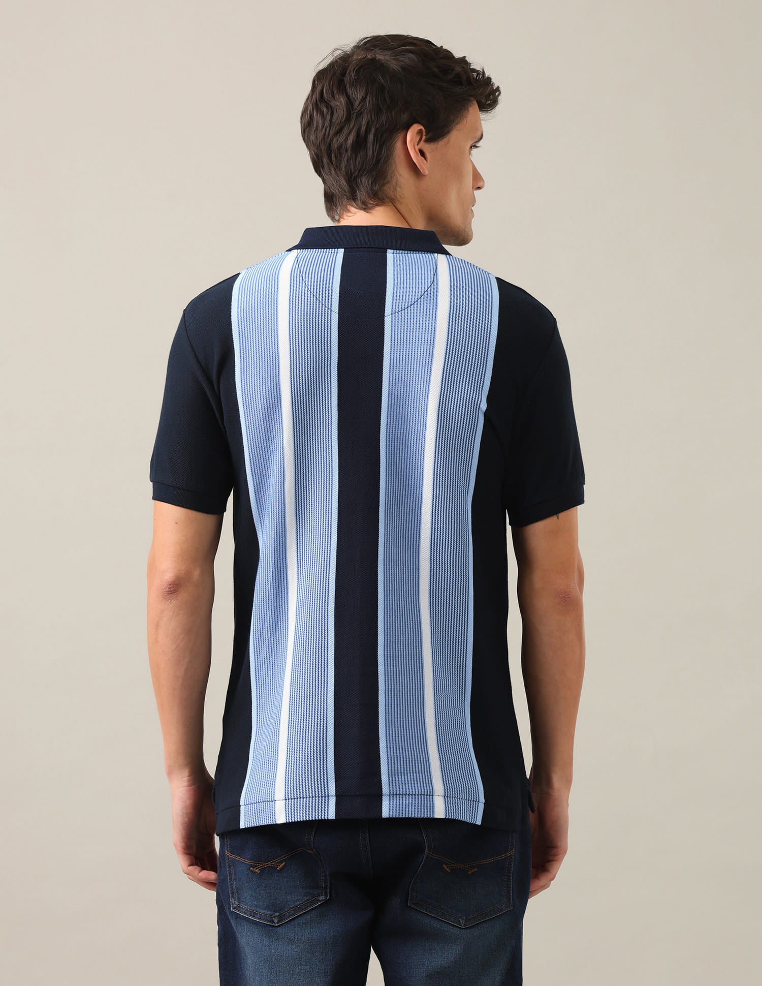 Colourblocked Vertical Striped Slim Fit Polo Shirt Navy - U.S. Polo Assn. India | Large