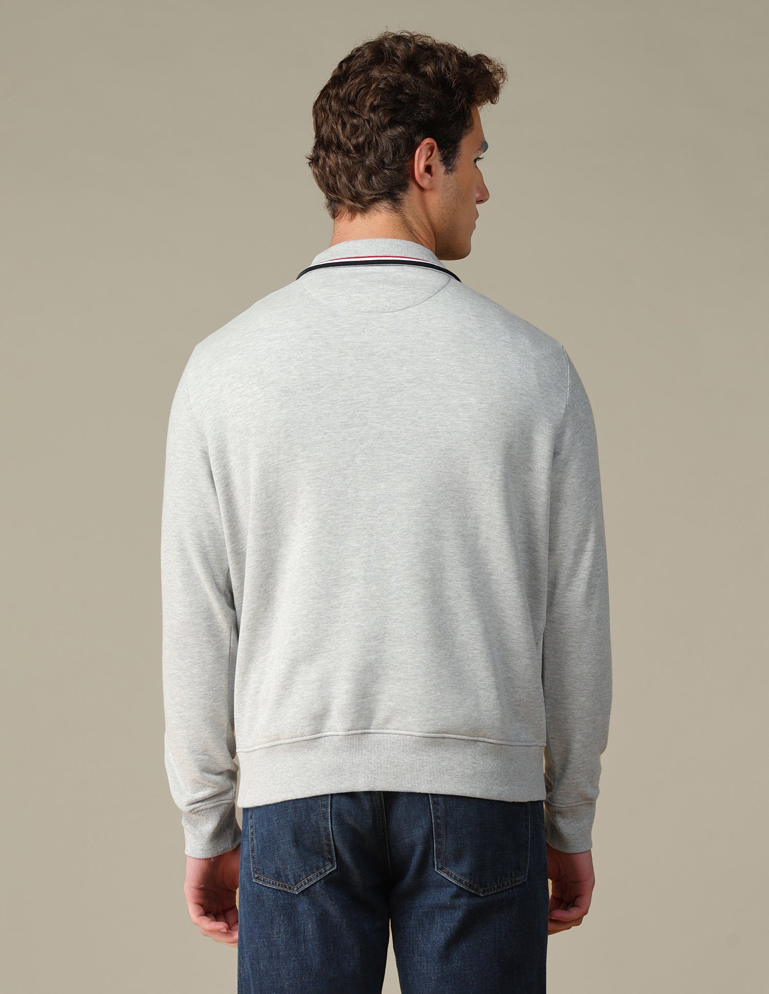 Solid Zipper Sweatshirt Ecru Melange - U.S. Polo Assn. India | Large
