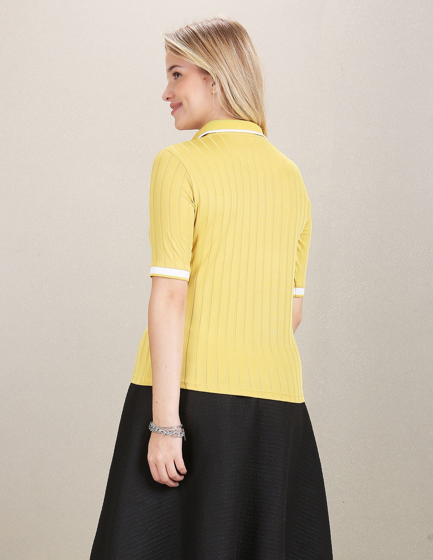 Tipped Collar Vertical Stripe Polo Shirt Mustard - U.S. POLO ASSN. | Large