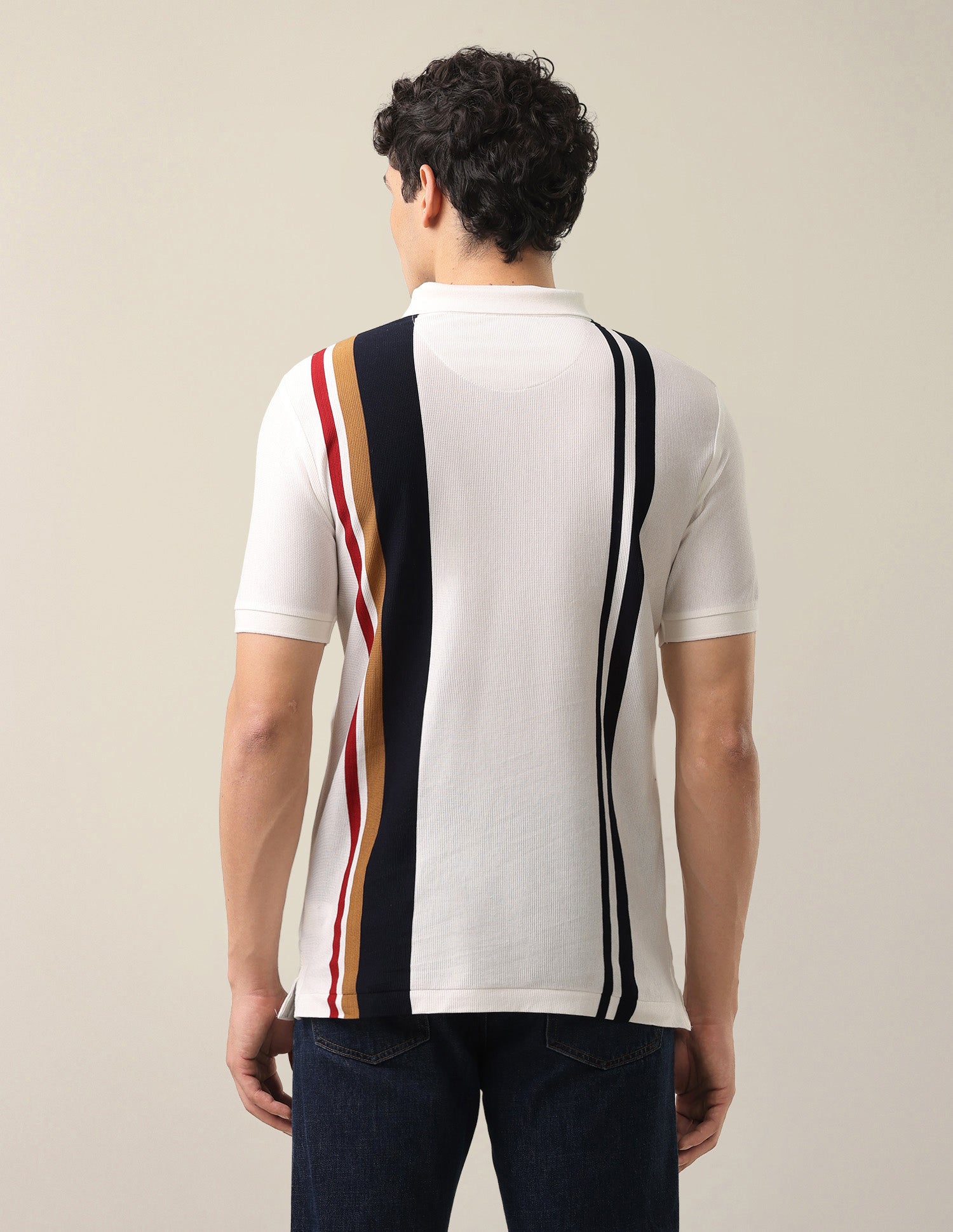 Vertical Striped Slim Fit Polo Shirt Off White - U.S. Polo Assn. India | Large