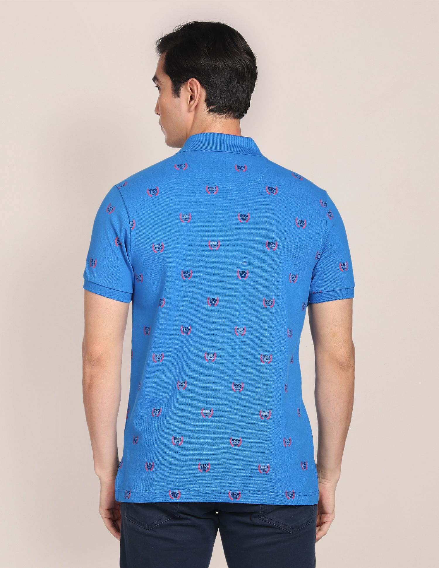 All Over Branding Cotton Polo Shirt Blue - U.S. Polo Assn. India | Large