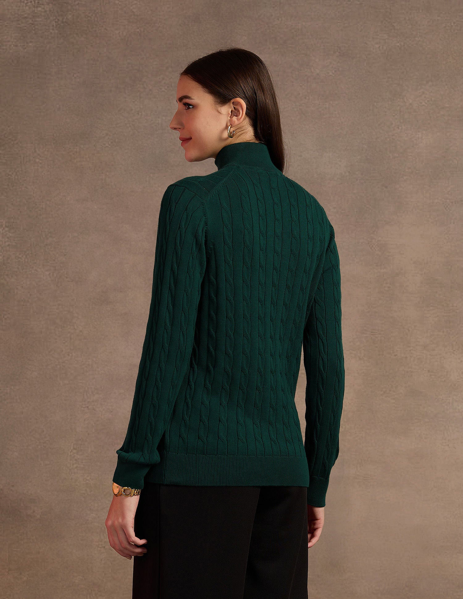 High Neck Cable Knit Sweater Green - U.S. Polo Assn. India | Large