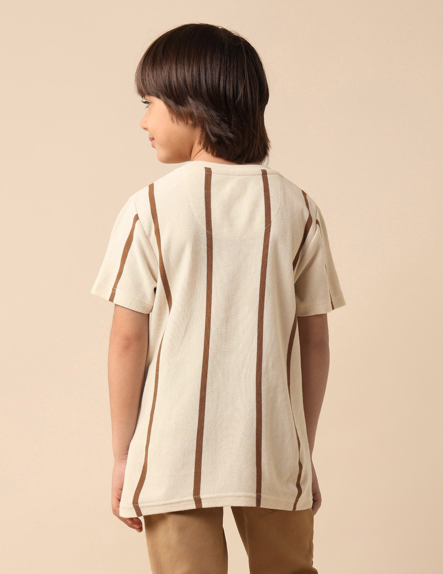 Boys Vertical Striped Pure Cotton T Shirt Ecru - U.S. POLO ASSN. | Large