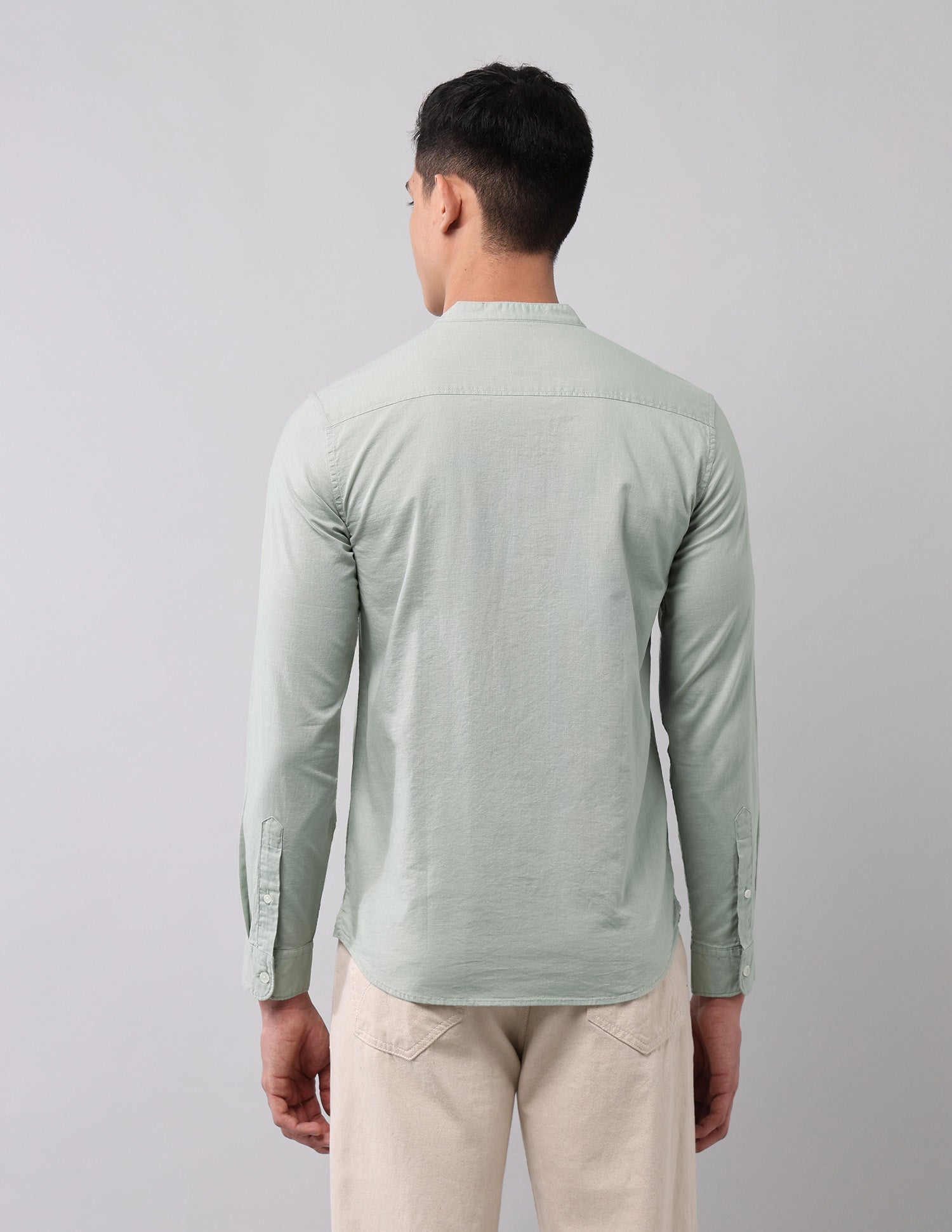 Slim Fit Poplin Mandarin Shirt Light Green - U.S. Polo Assn. India | Large