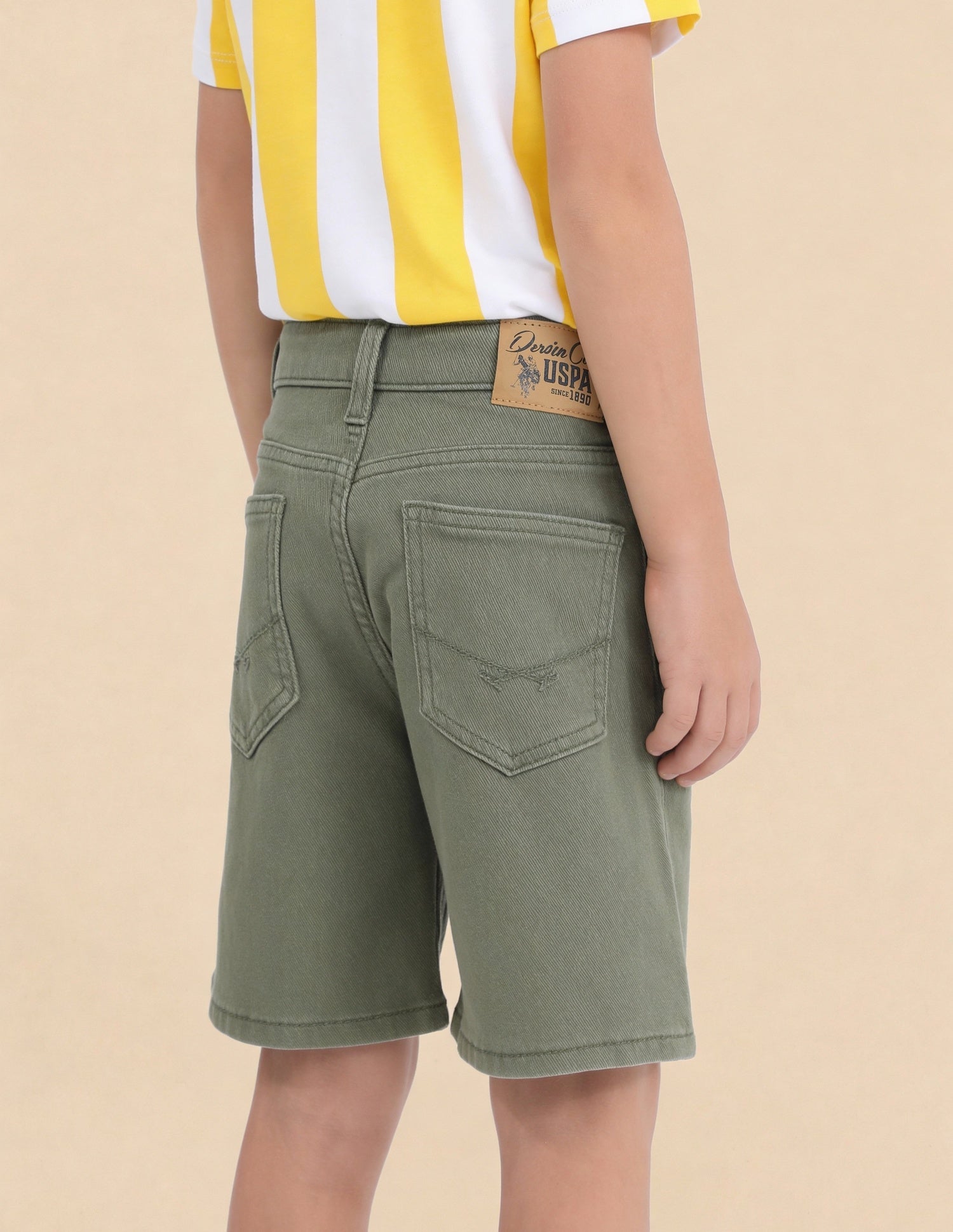 Boys Regular Fit Solid Shorts Olive - U.S. Polo Assn. India | Large