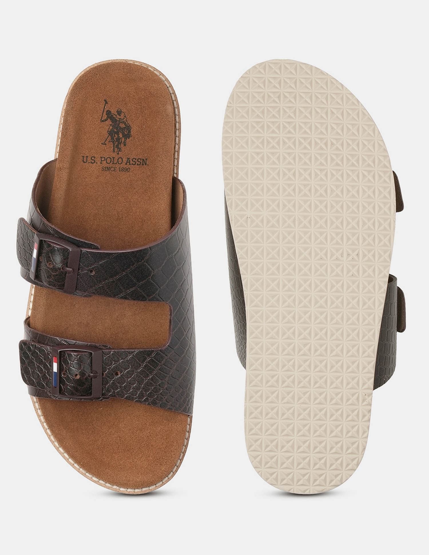 Men Buckle Strap Ace Slippers Brown - U.S. Polo Assn. India | Large