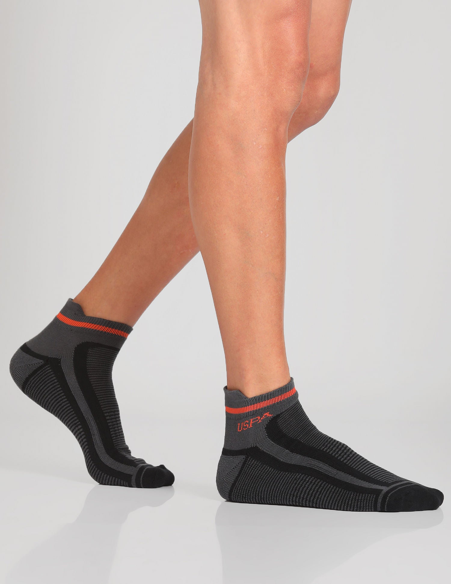 Ankle Length Striped ES006 Socks - Pack Of 3 Red, Black and White - U.S. POLO ASSN. | Large