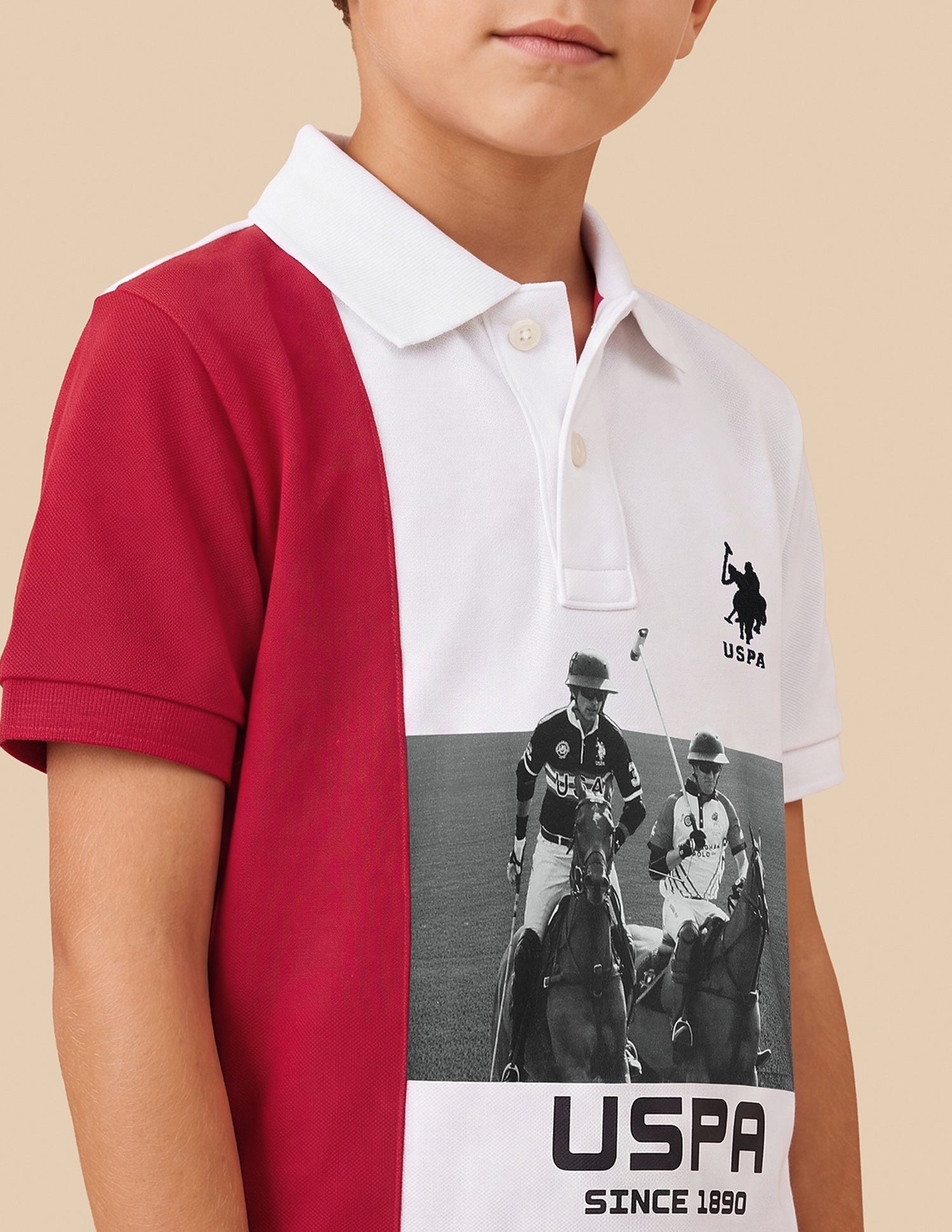 Graphic Brand Printed Regular Fit Polo Shirt Off White - U.S. Polo Assn. India | Large