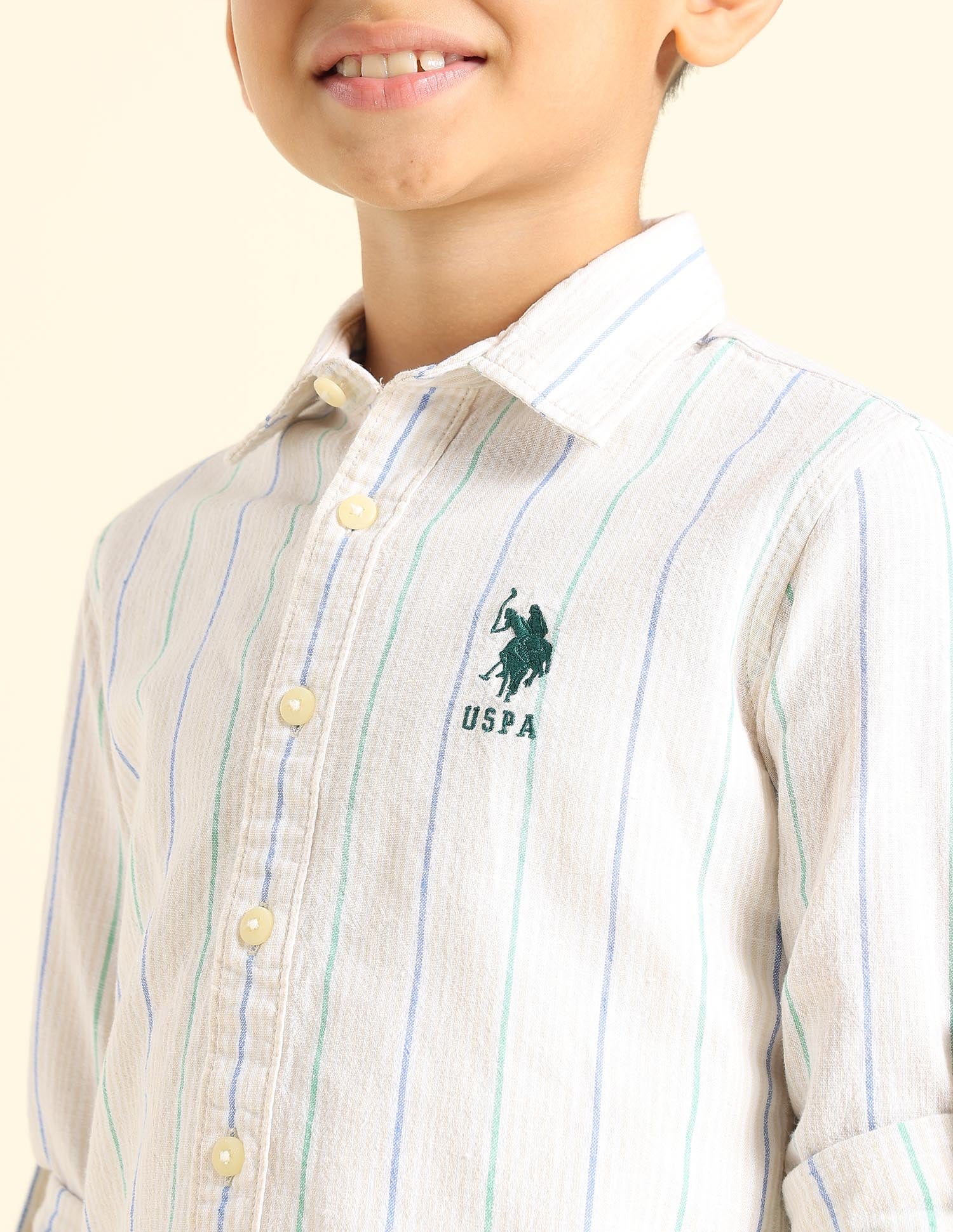 Boys Vertical Striped Regular Fit Shirt Turquoise - U.S. POLO ASSN. | Large