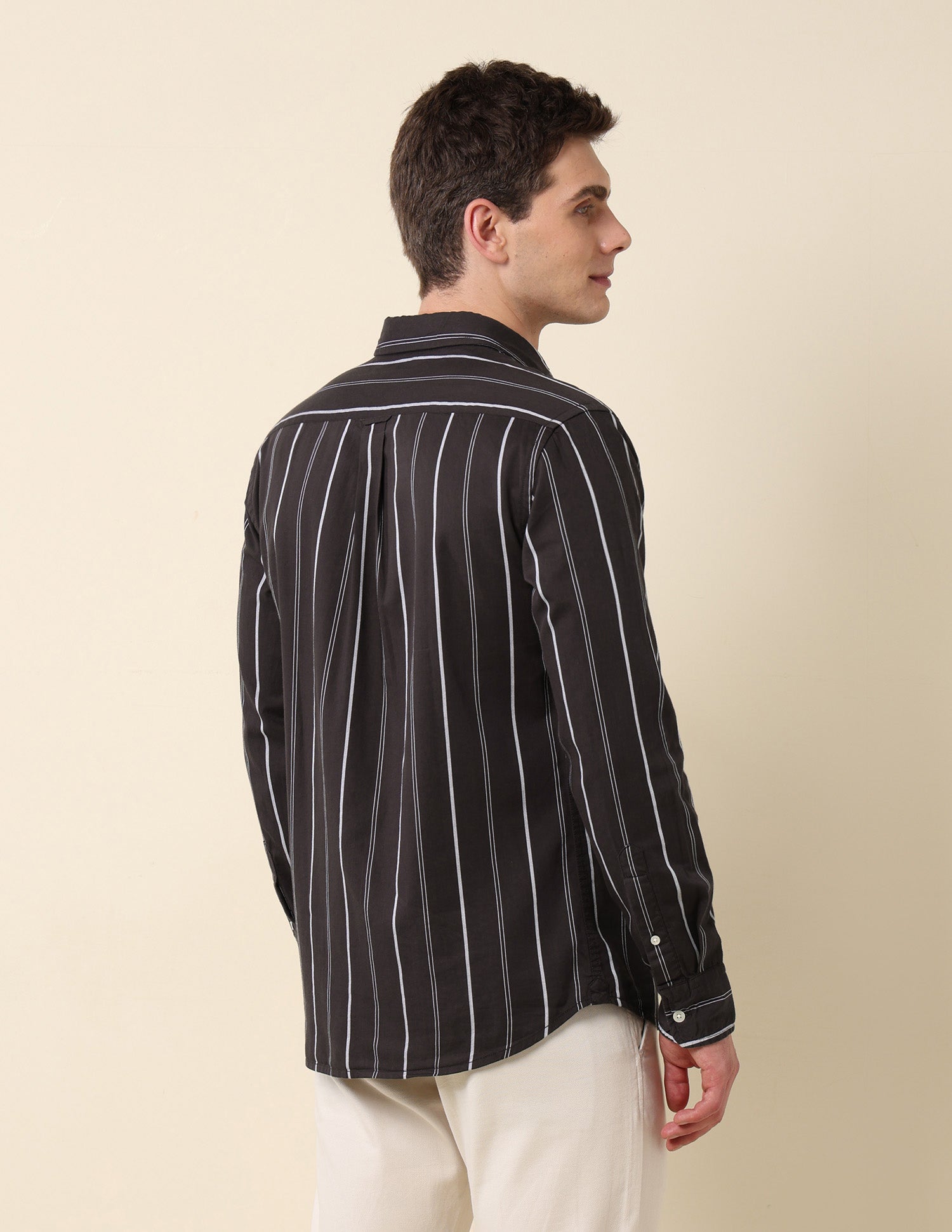 Vertical Striped Pure Cotton Shirt Brown - U.S. Polo Assn. India | Large