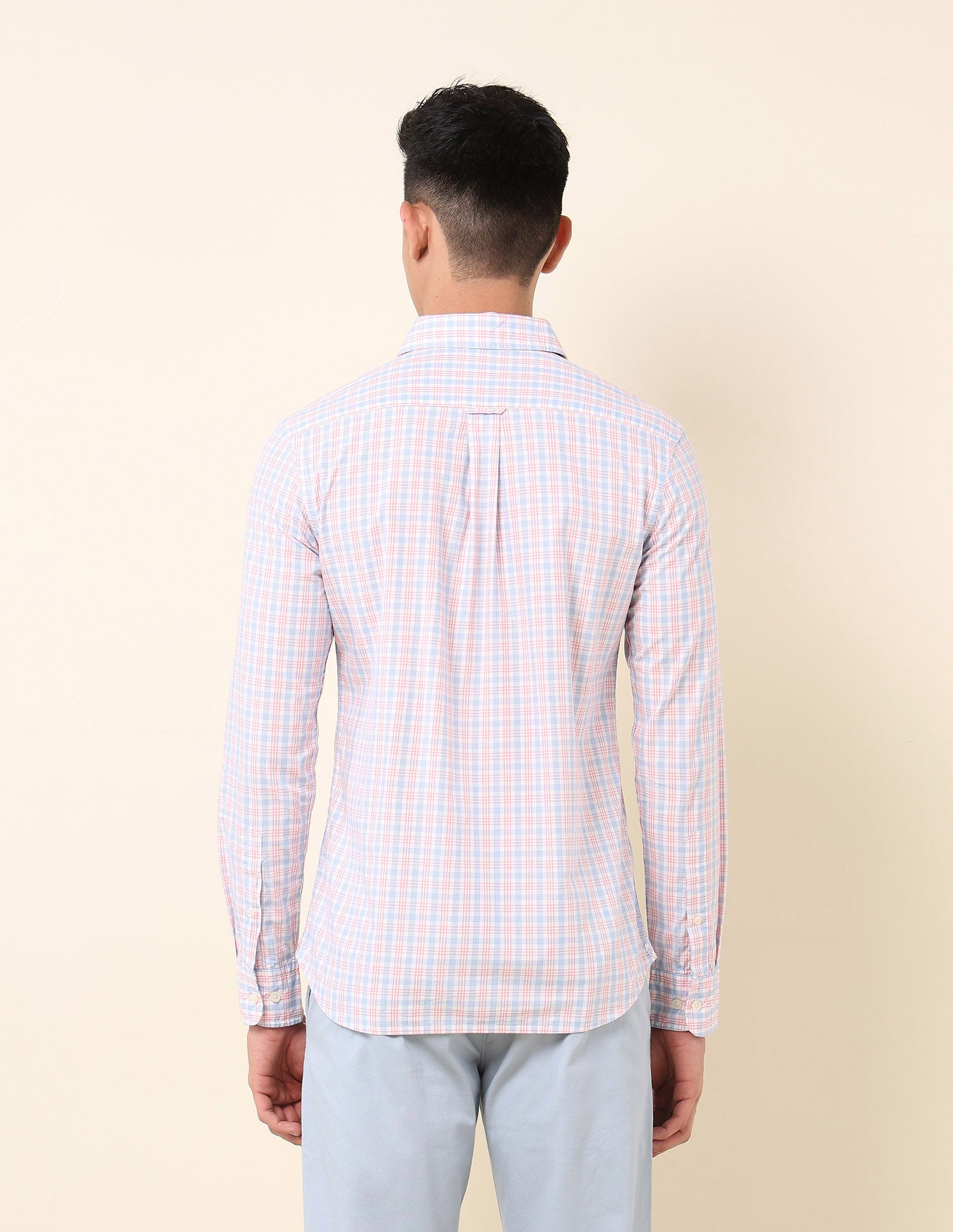 Pure Cotton Grid Tattersall Checked Shirt Light Pink - U.S. Polo Assn. India | Large