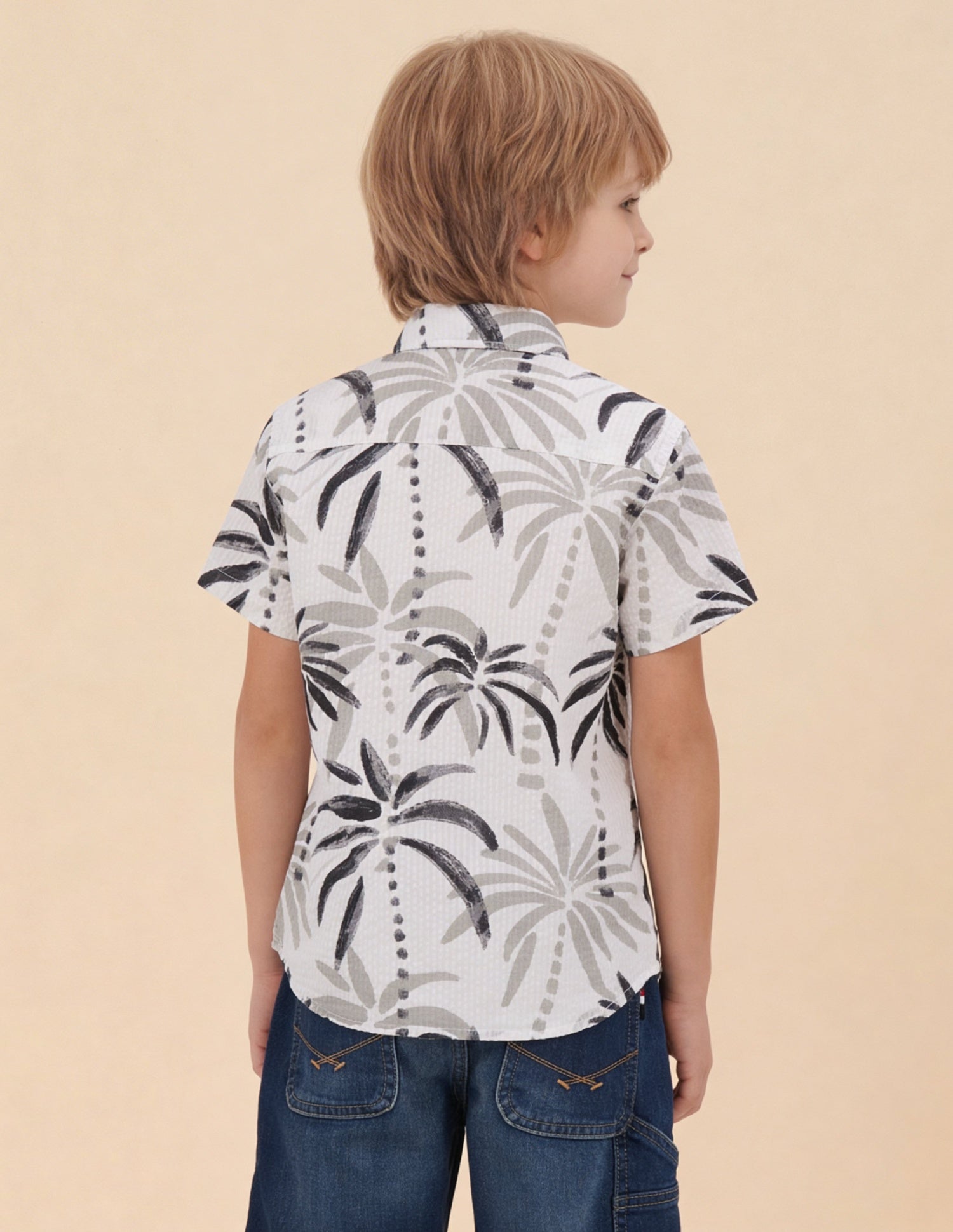 Tropical Printed Seersucker Shirt Light Grey - U.S. Polo Assn. India | Large