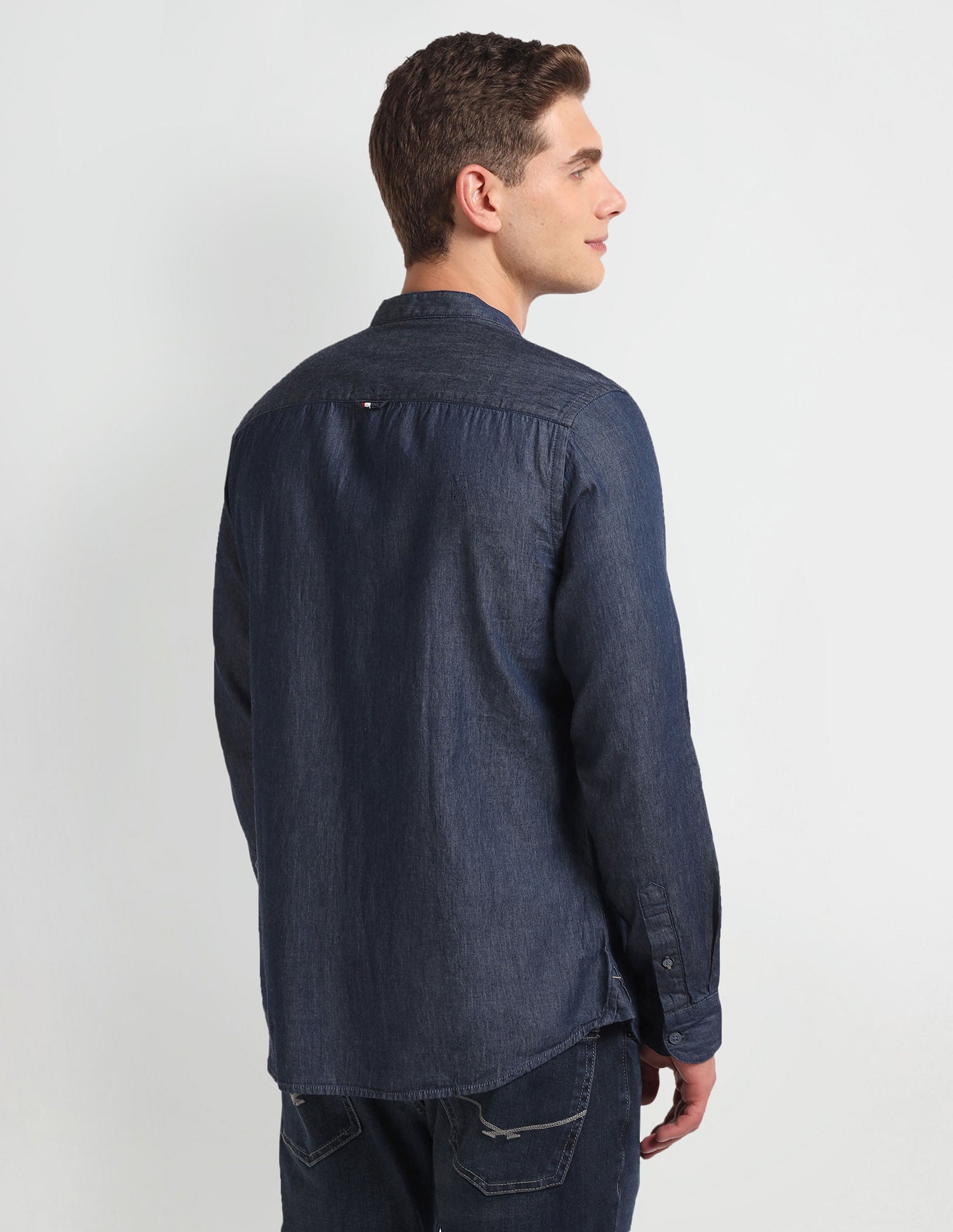 Mandarin Collar Denim Shirt Blue - U.S. Polo Assn. India | Large