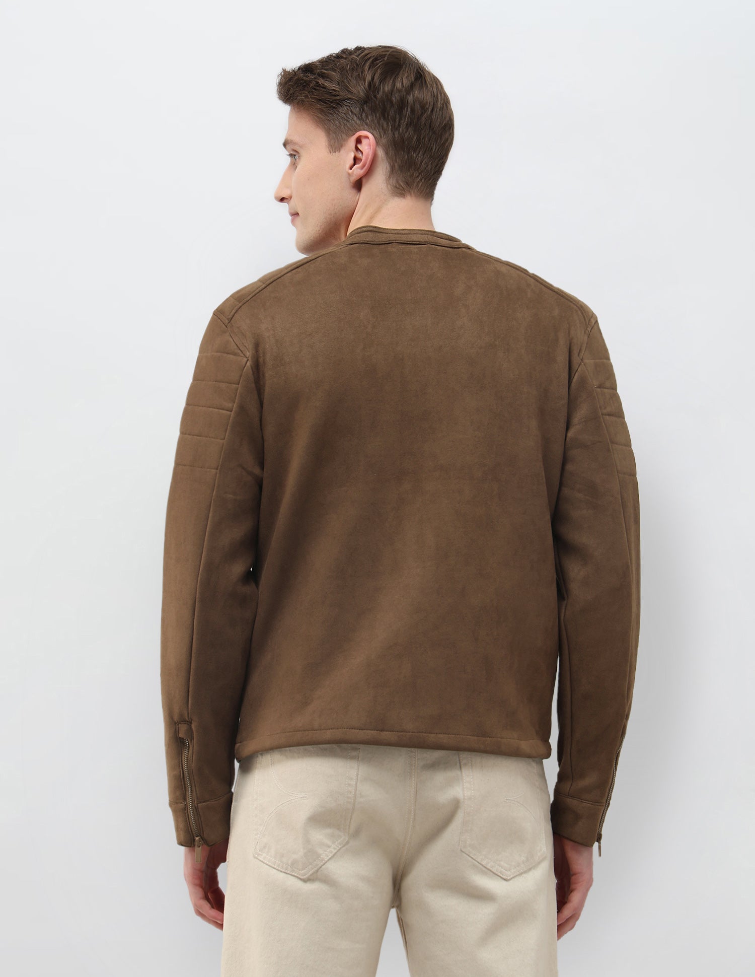 Solid Regular Fit Biker Jacket Brown - U.S. Polo Assn. India | Large