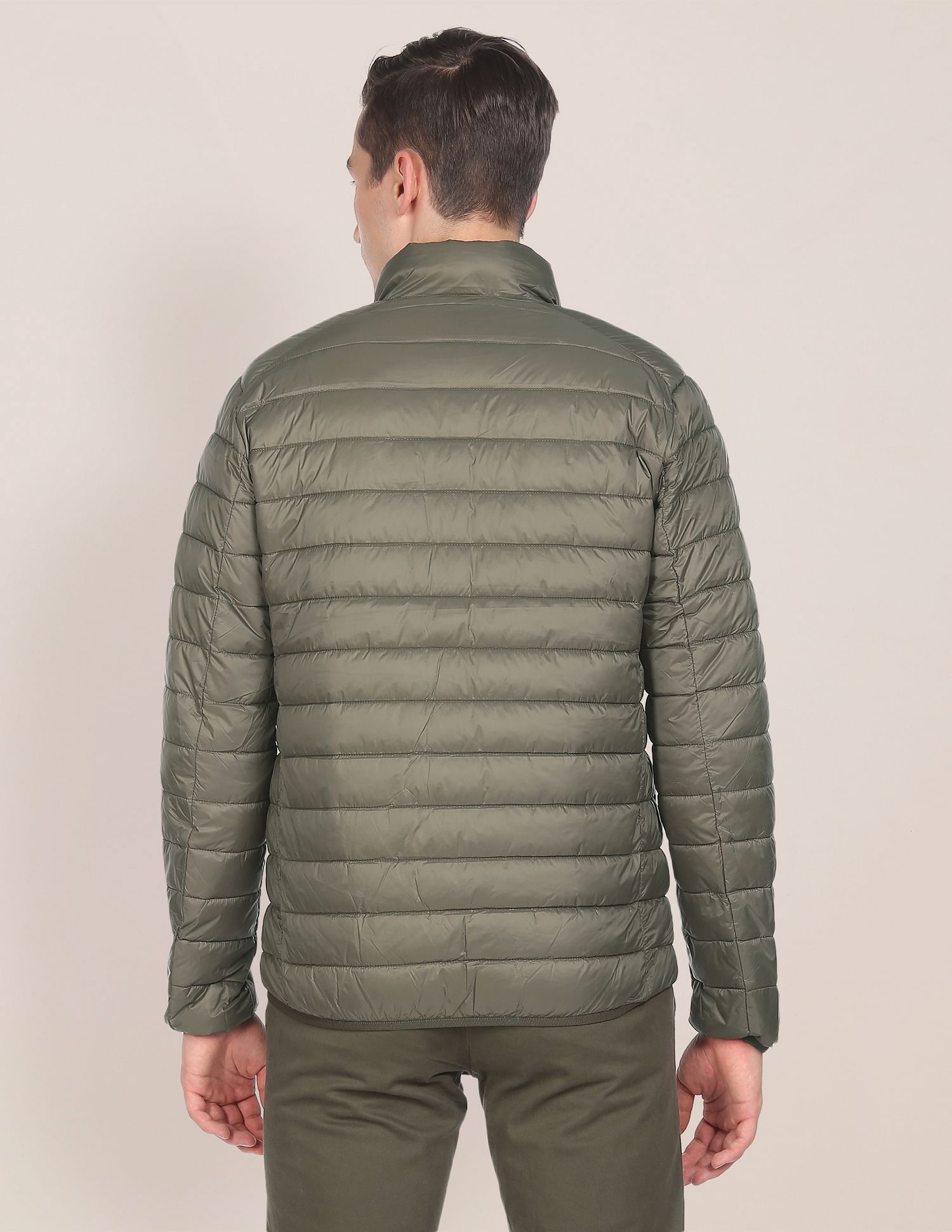 High Neck Nylon Solid Puffer Jacket Olive - U.S. POLO ASSN. | Large