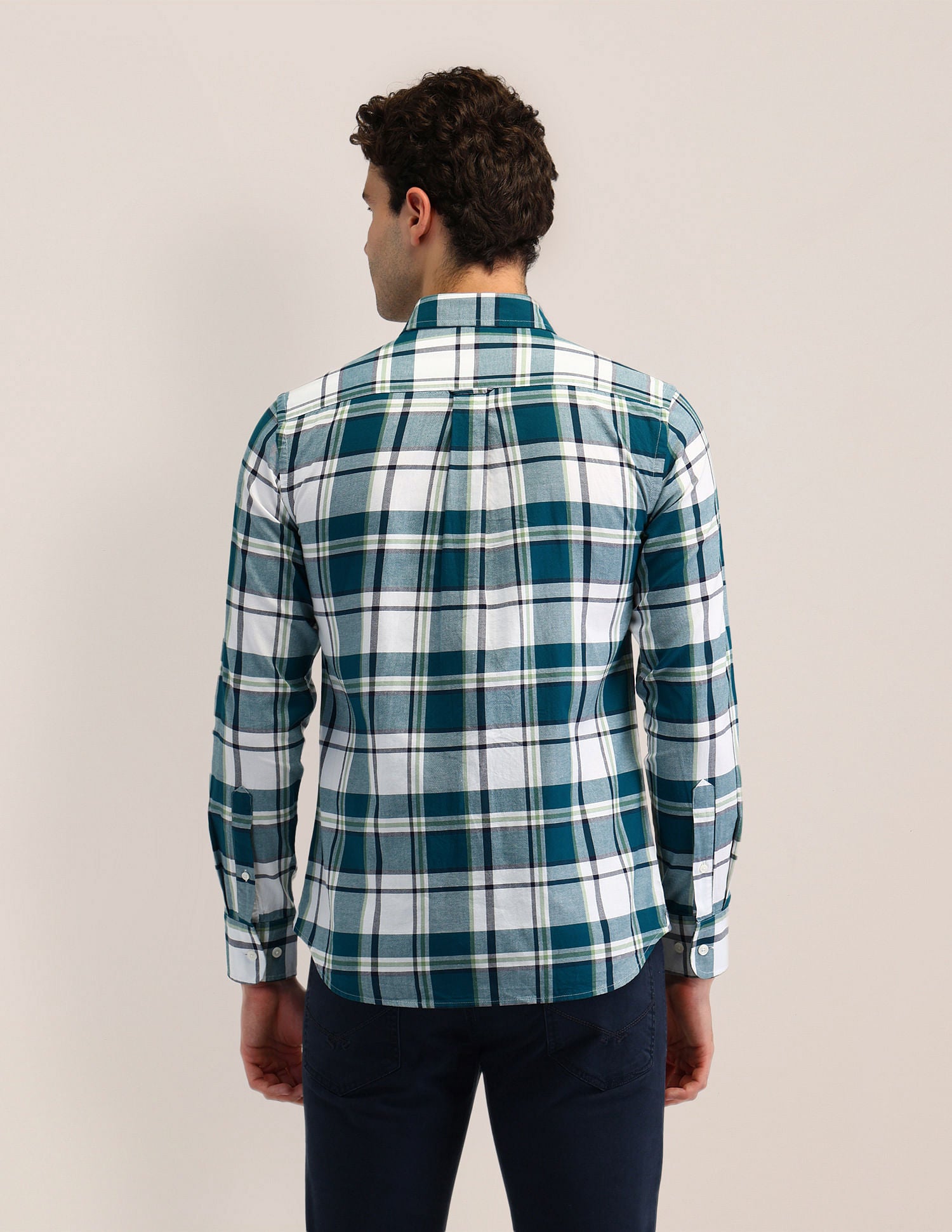 Tailored Fit Dobby Checked Shirt Teal - U.S. POLO ASSN. | Large