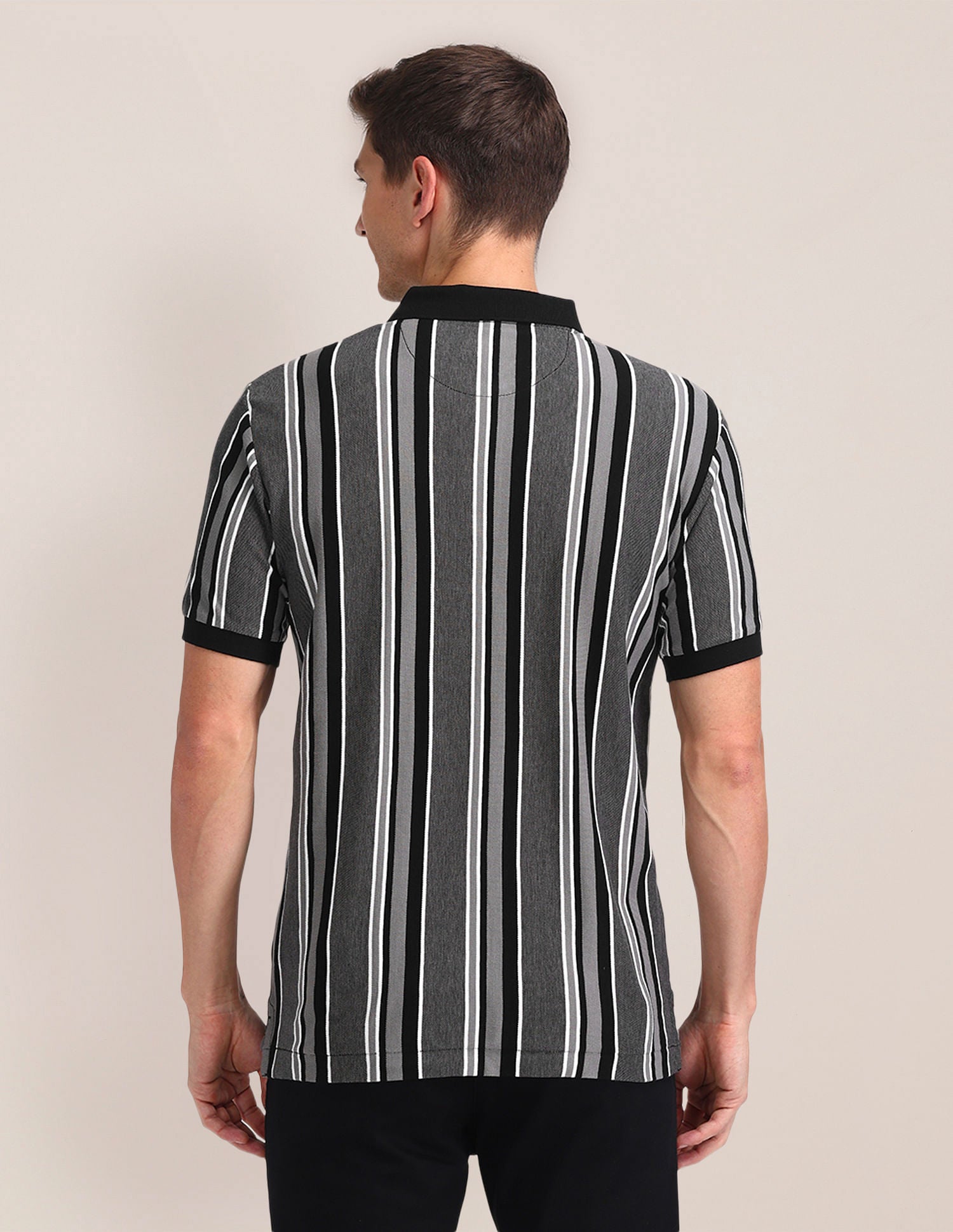 Striped Cotton Polo Shirt Black - U.S. POLO ASSN. | Large