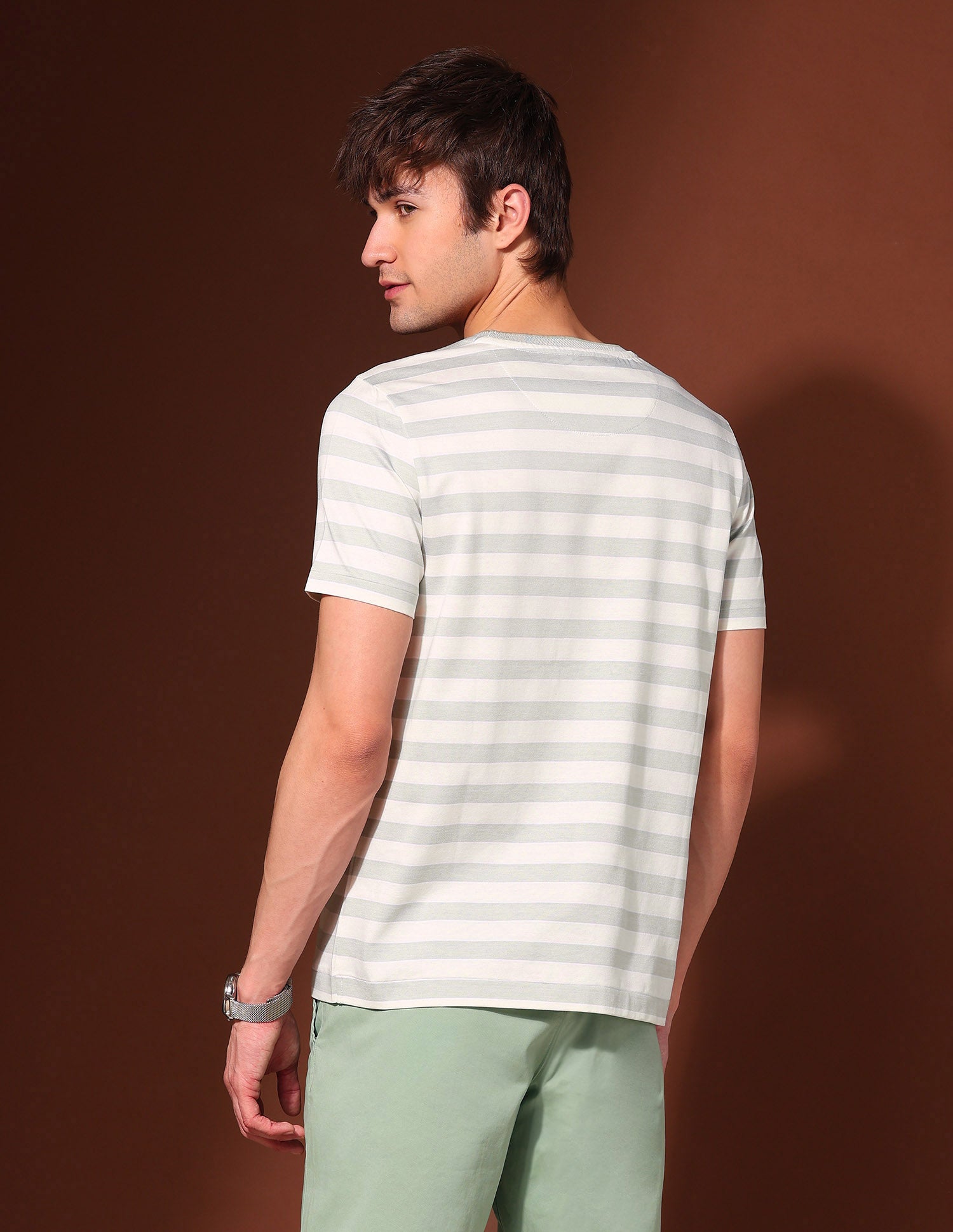 Horizontal Striped Working Holiday T-Shirt Light Green - U.S. Polo Assn. India | Large