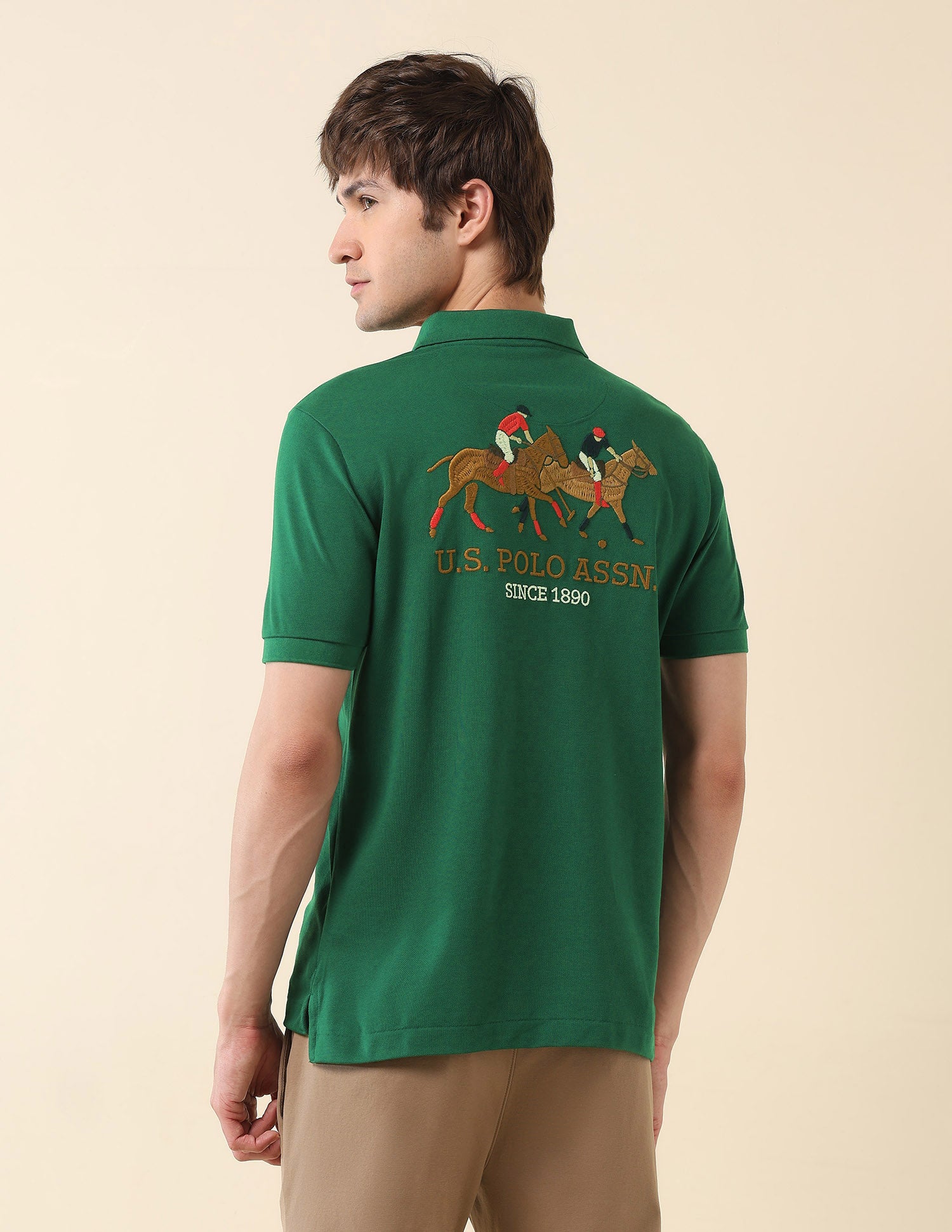 Brand Embroidered Modern Monochrome Polo Shirt Green - U.S. Polo Assn. India | Large