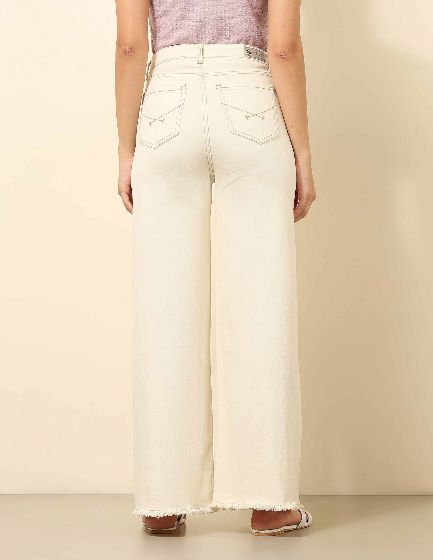 High Rise Ultra Wide Leg Fit Jeans Ecru - U.S. POLO ASSN. | Large