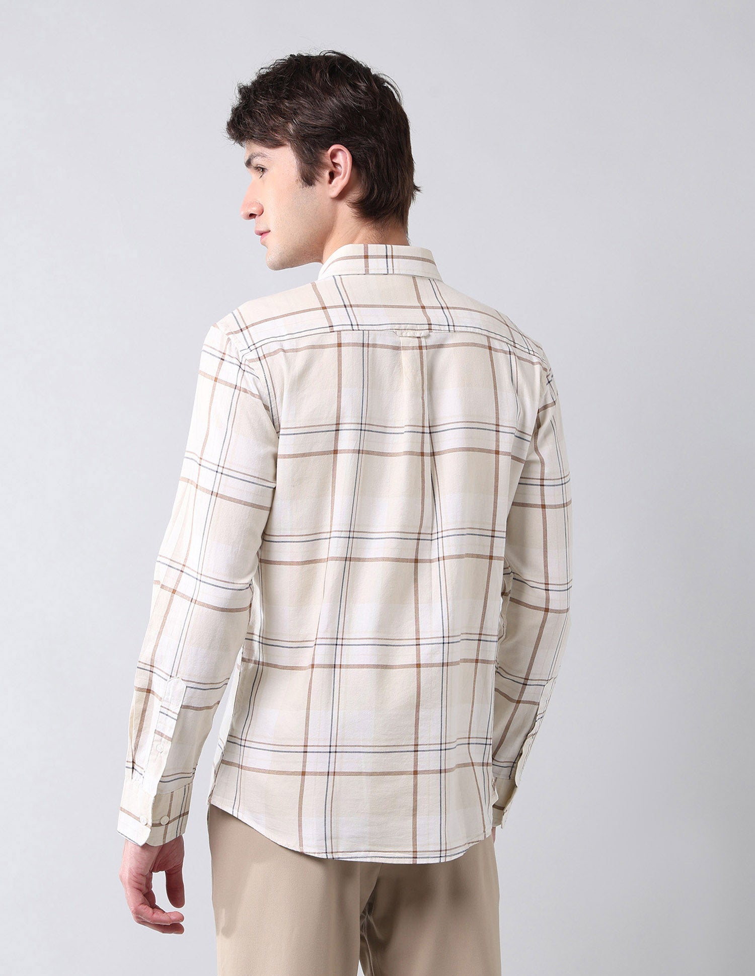 Grid Tattersall Checked Pure Cotton Shirt Ecru - U.S. Polo Assn. India | Large