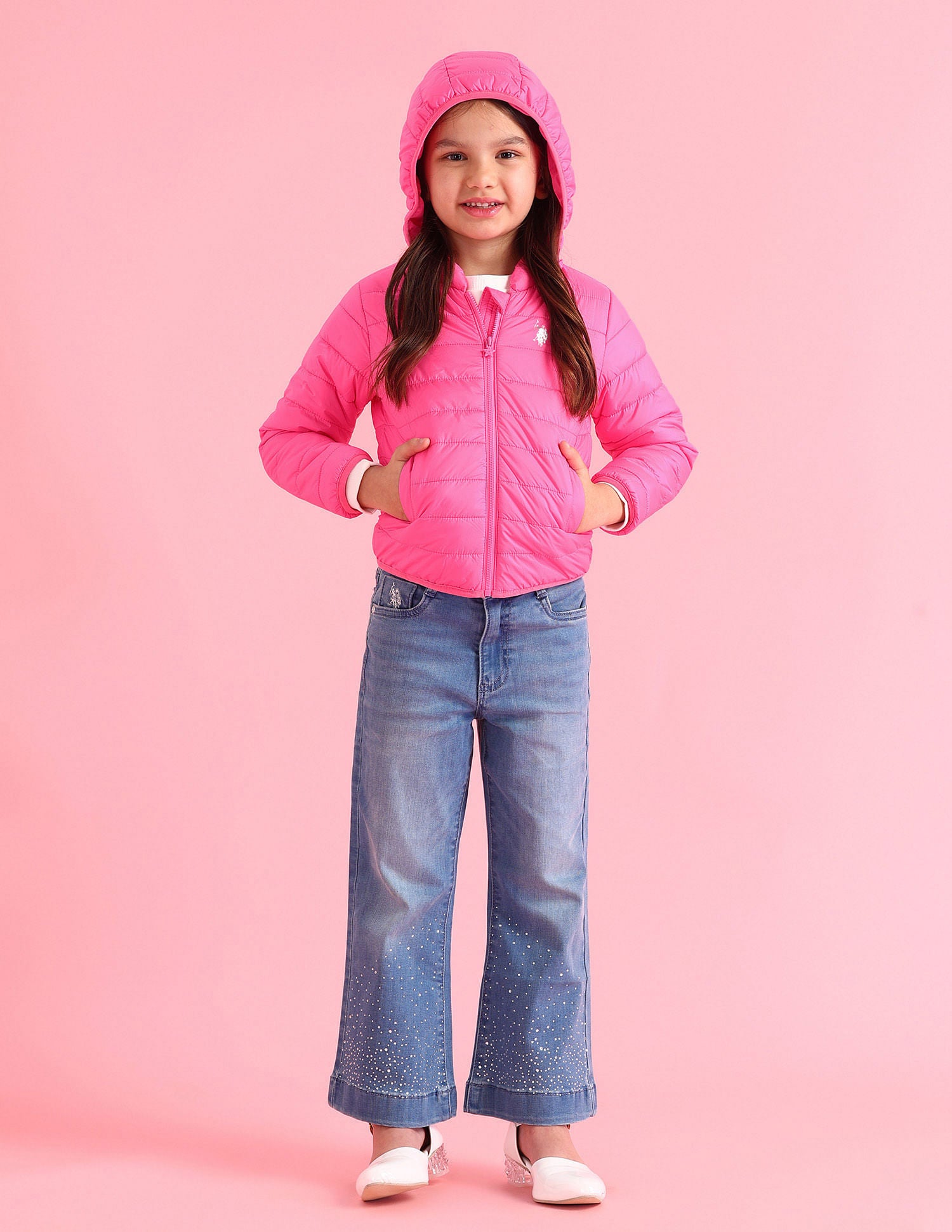 Girls Detachable Hood Puffer Jacket Pink - U.S. POLO ASSN. | Large