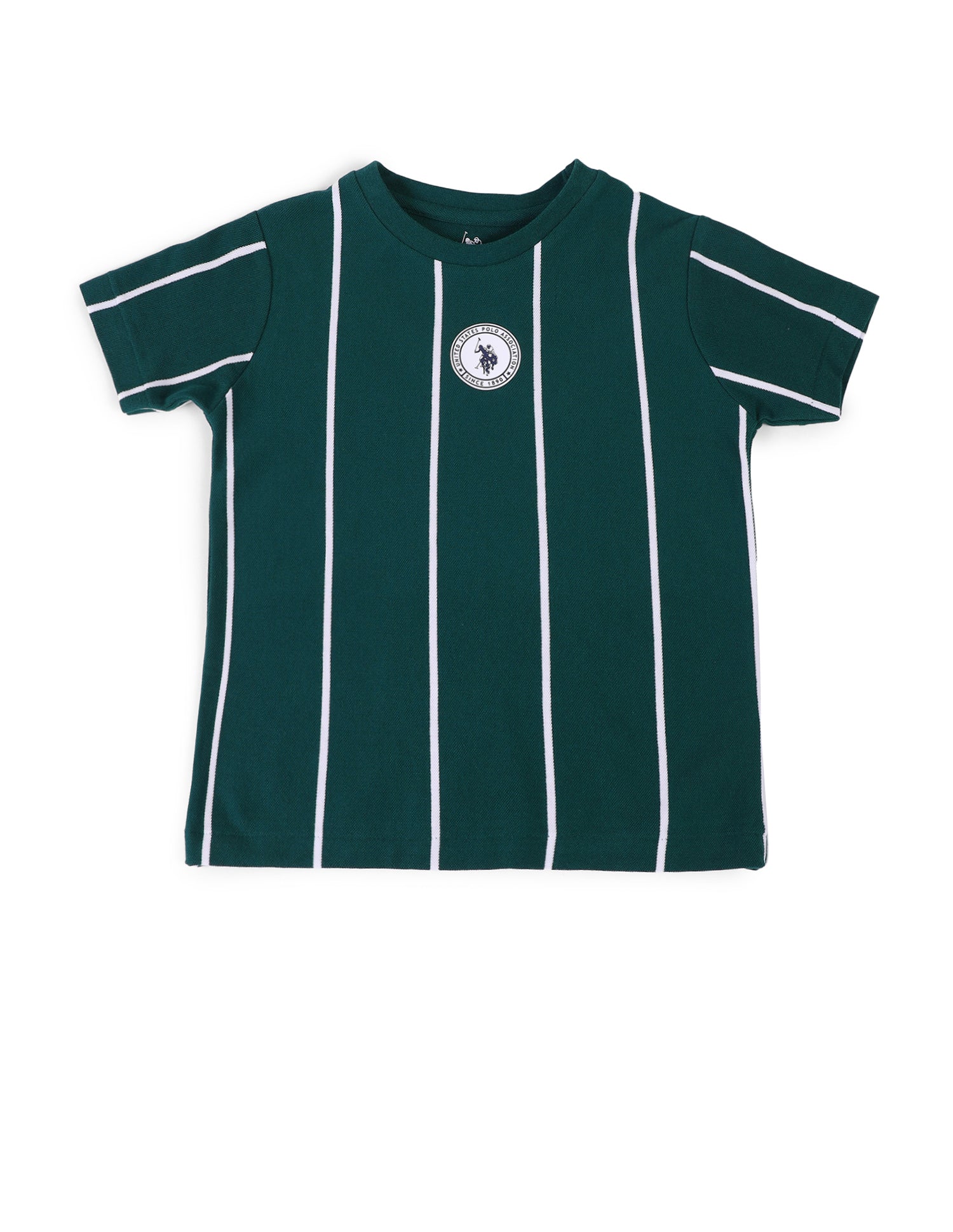 Boys Vertical Striped Regular Fit T-Shirt Dark Green - U.S. Polo Assn. India | Large