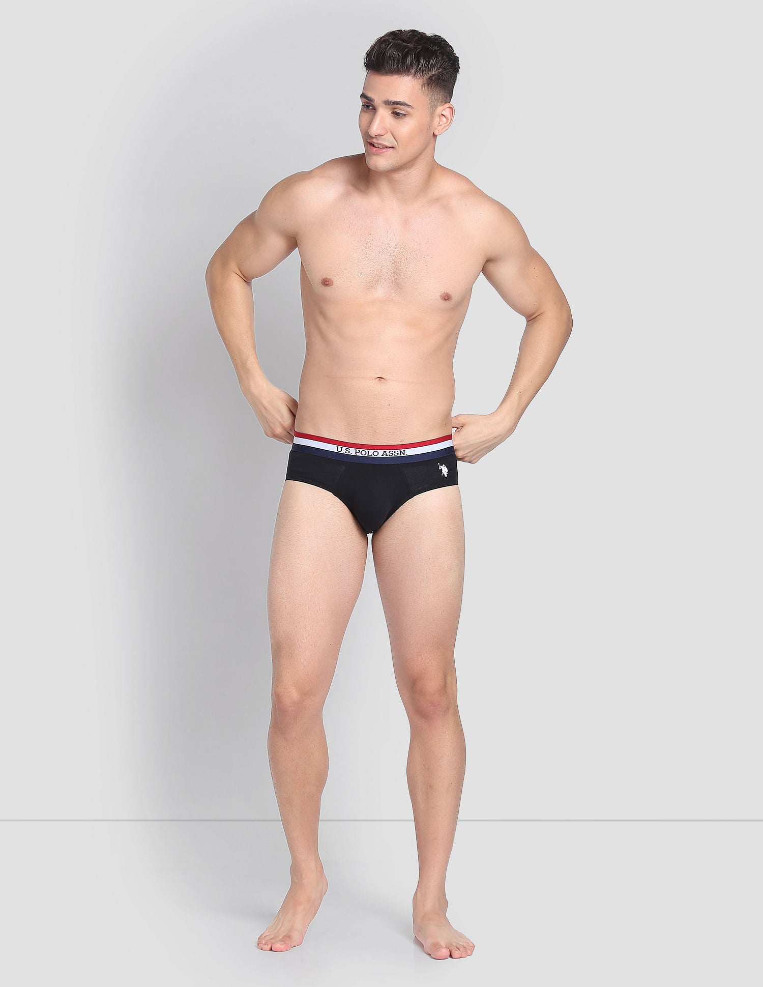 Elasticized Waist Solid EB002 Briefs  - Pack Of 3 Green, Blue And Black - U.S. POLO ASSN. | Large