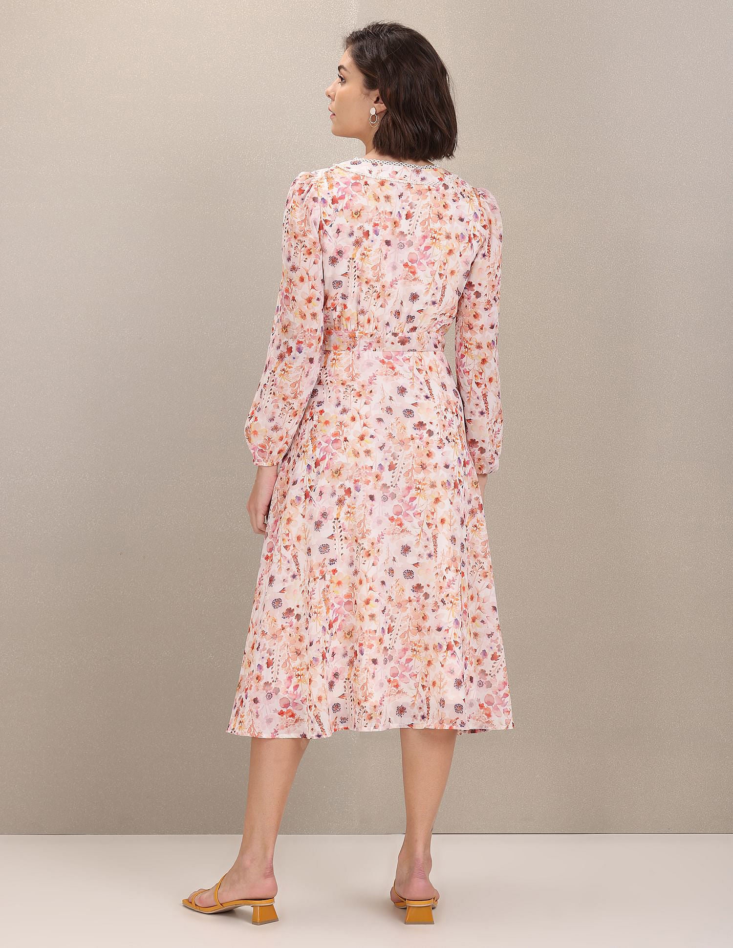 V-Neck Floral Print Fit And Flare Dress White and Pink - U.S. Polo Assn. India | Large