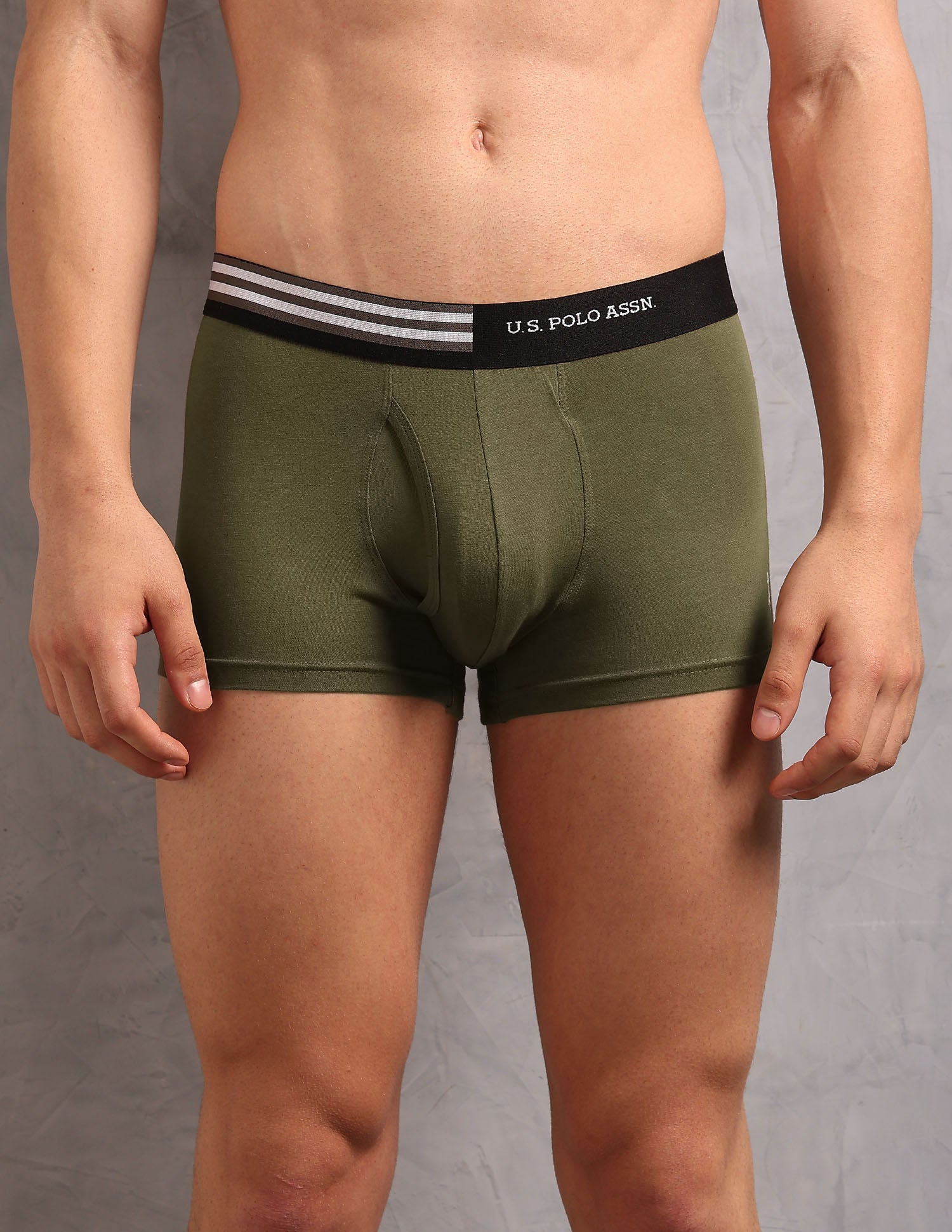 Striped Waistband OET19 Trunks - Pack Of 2 Dark Olive and Uspa Black - U.S. Polo Assn. India | Large