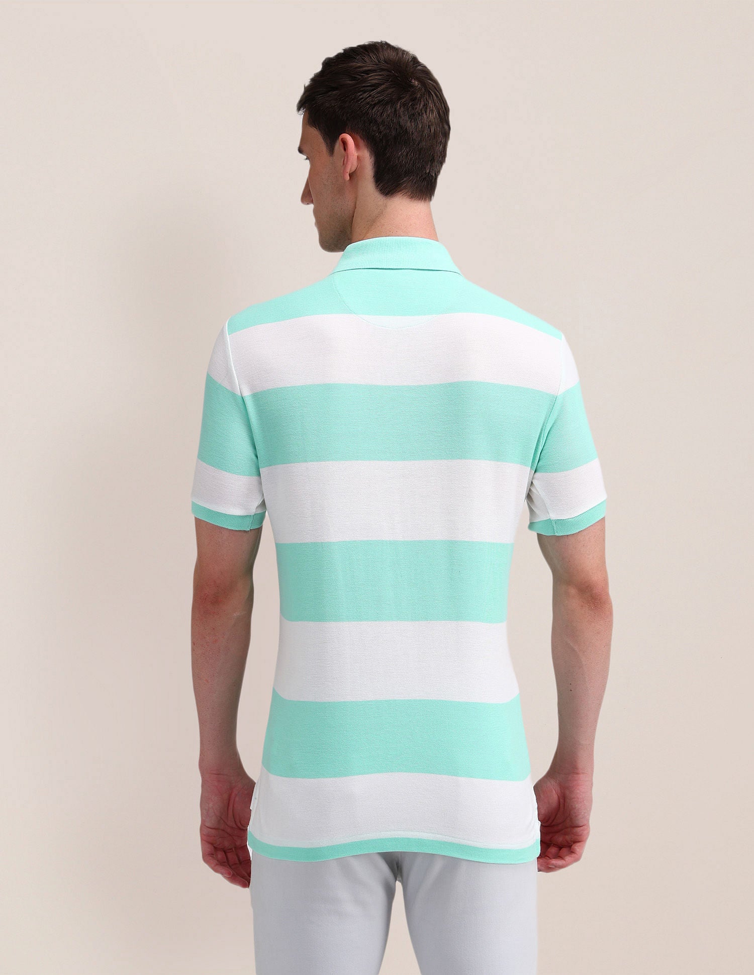 Slim Fit Horizontal Striped Polo Shirt Mint - U.S. Polo Assn. India | Large