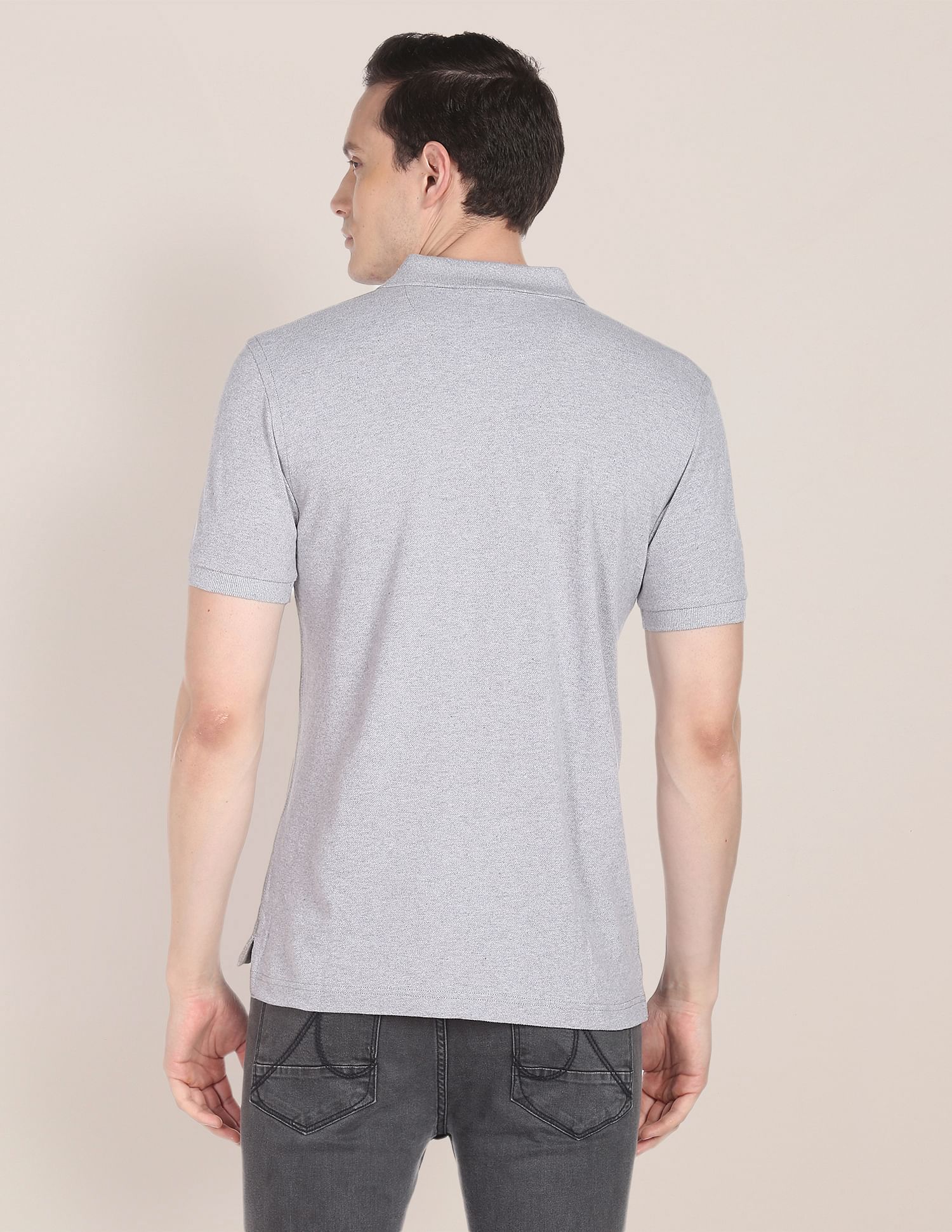 Embroidered Logo Heathered Polo Shirt Light Grey - U.S. Polo Assn. India | Large