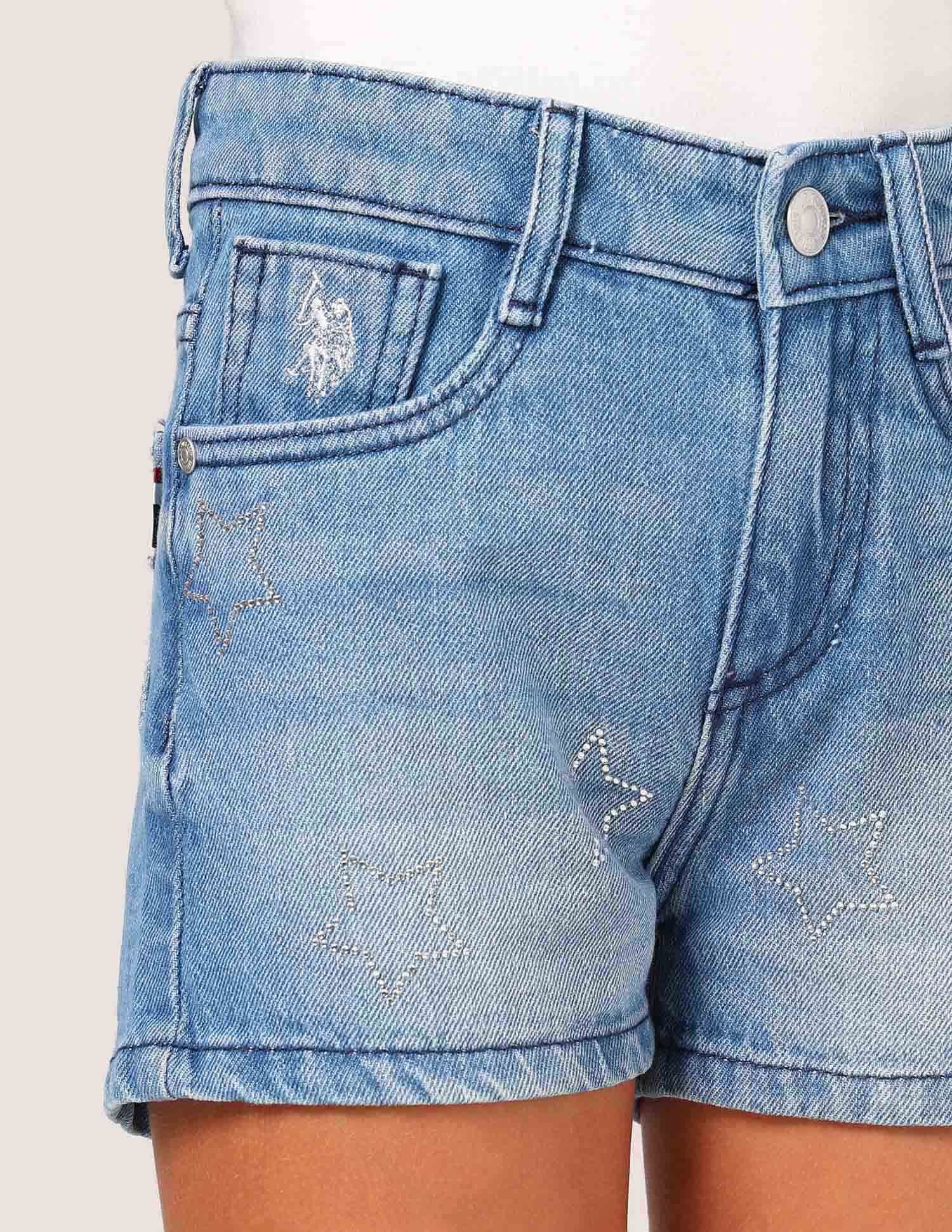 Girls Denim Solid Shorts Blue - U.S. POLO ASSN. | Large