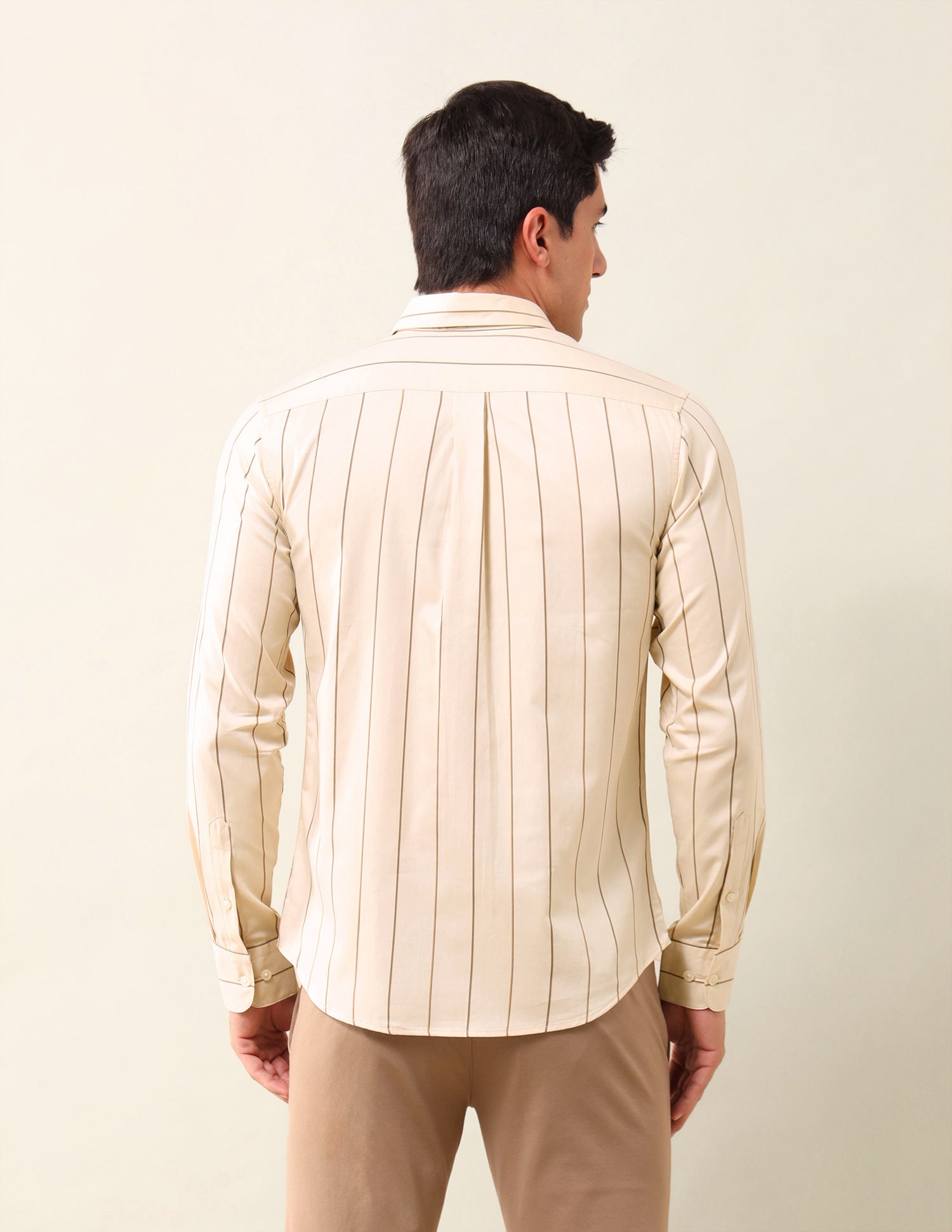 Vertical Striped Tailored Fit Shirt Light Beige - U.S. Polo Assn. India | Large