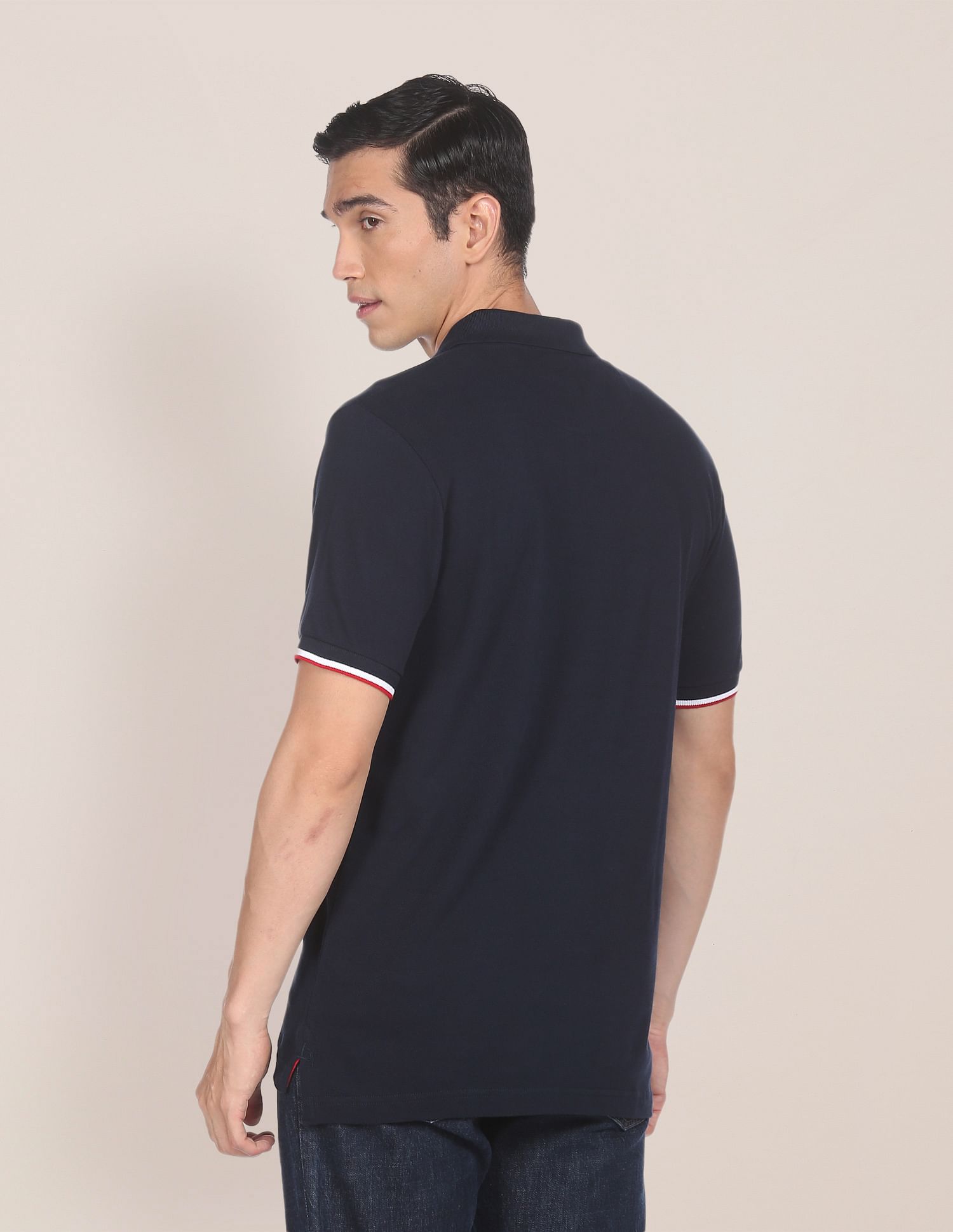Ribbed Collar Solid Polo Shirt Navy - U.S. Polo Assn. India | Large