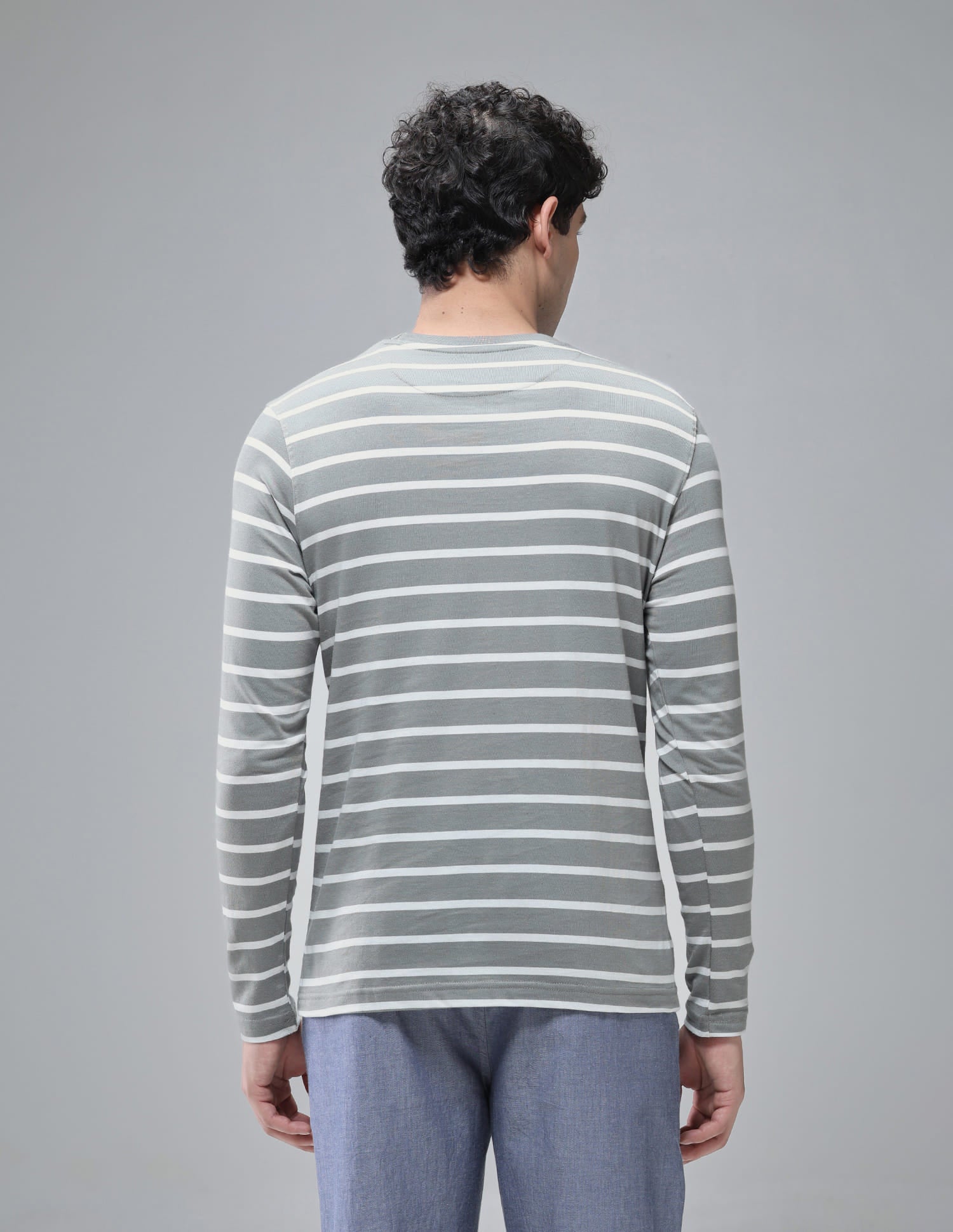 Horizontal Striped Pure Cotton I689 Lounge T-Shirt - Pack Of 1 Ghost Grey / White - U.S. Polo Assn. India | Large