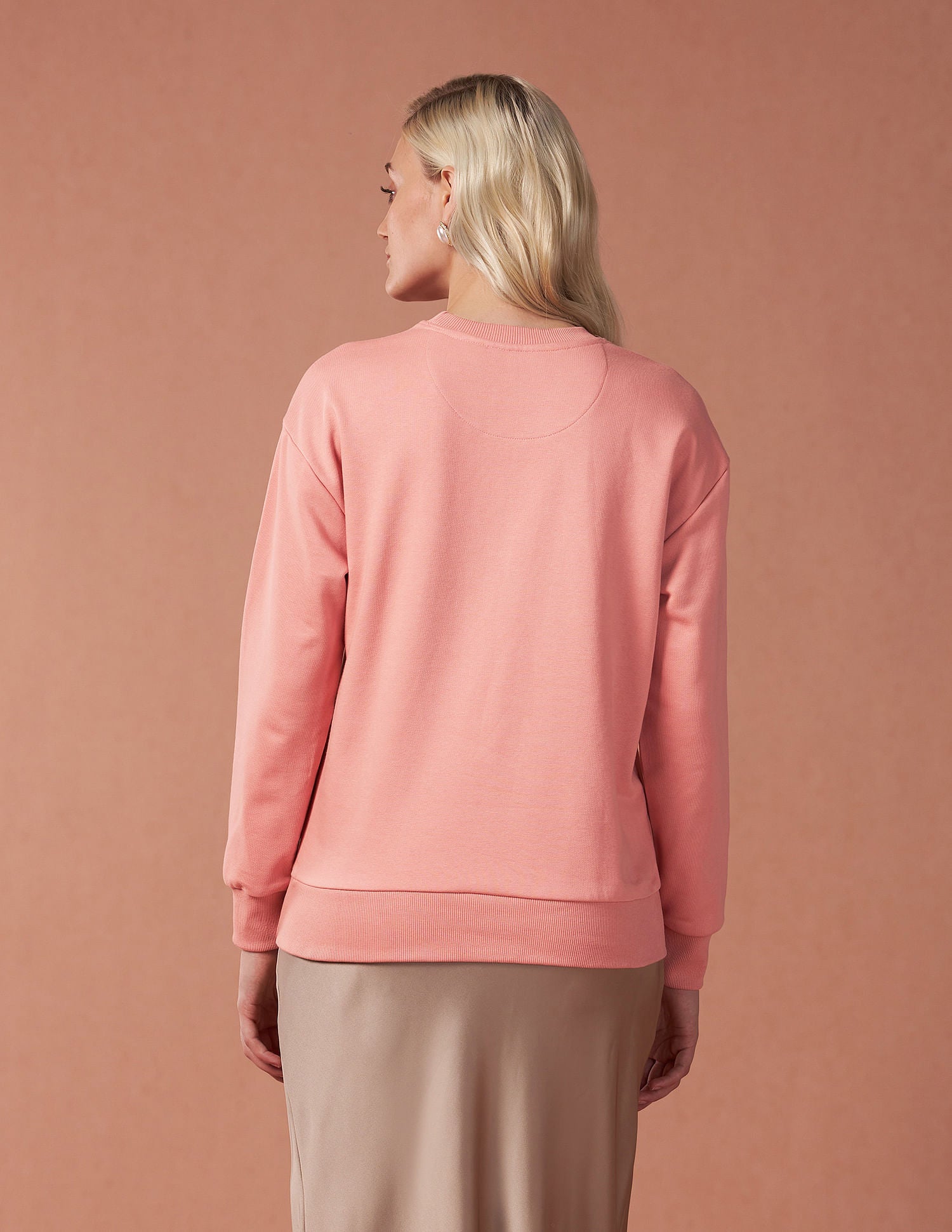 Drop Shoulder Glitter Print Sweatshirt Peach - U.S. POLO ASSN. | Large