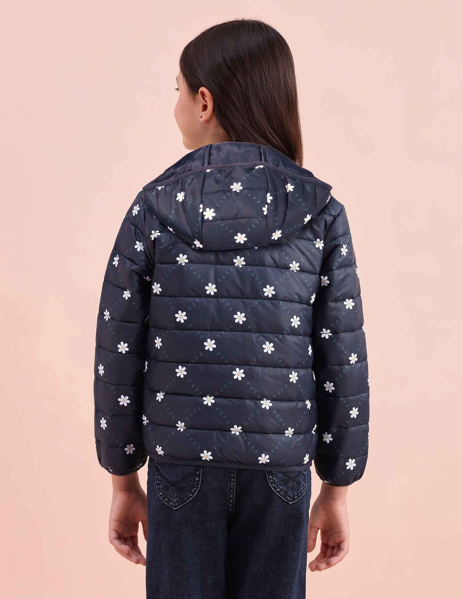 Floral Logo Printed Puffer Jacket Navy - U.S. POLO ASSN. | Large