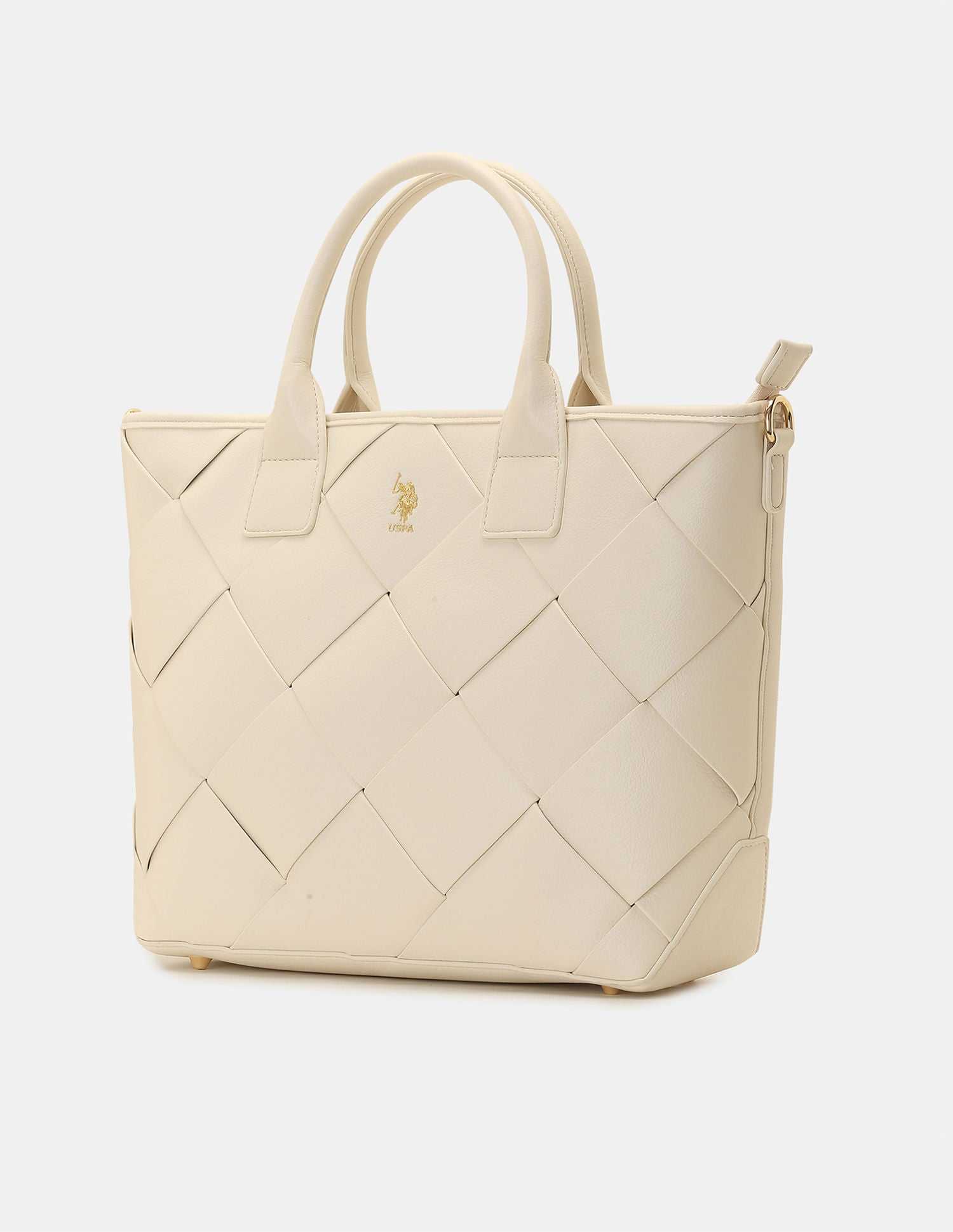 Women Bayla Textured Tote Bag with Detachable Sling Off White - U.S. POLO ASSN. | Large