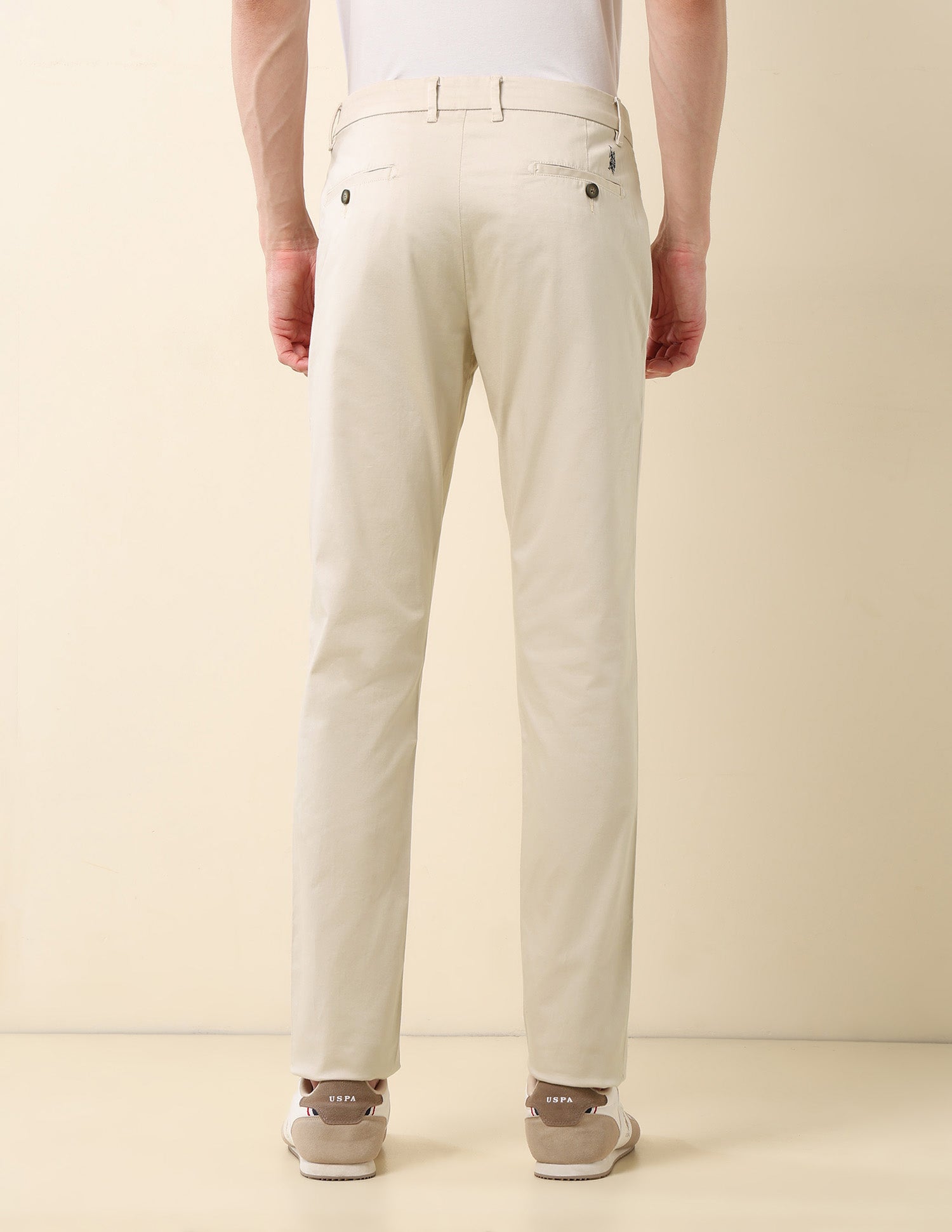 Slim Fit Mid Rise Trousers Beige - U.S. Polo Assn. India | Large