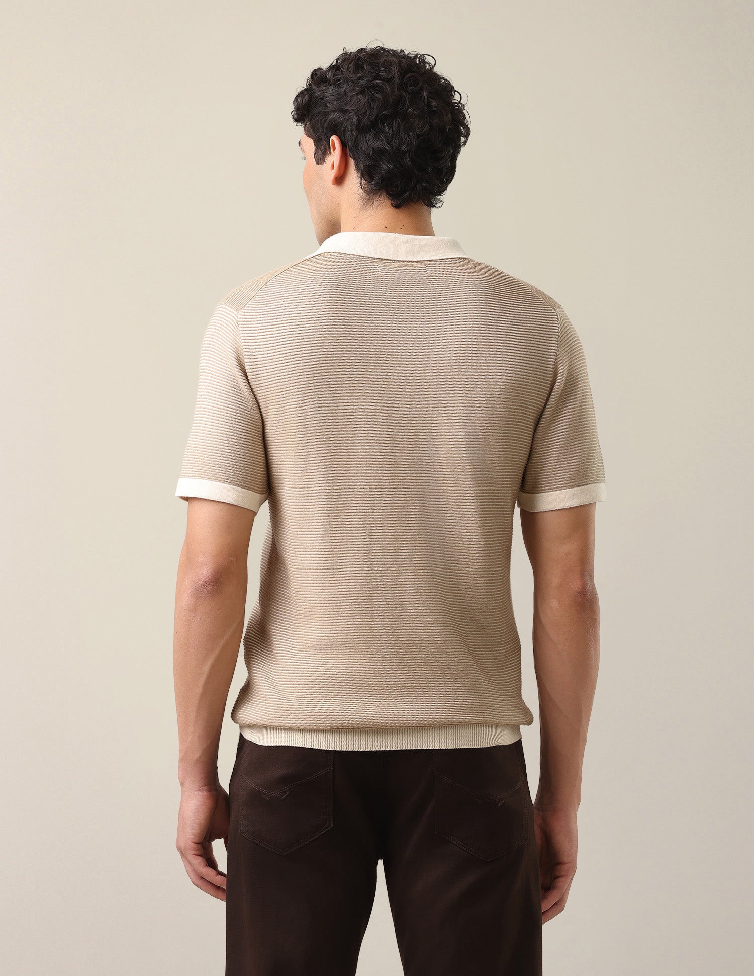 Horizontal Striped Patterned Slim Fit Polo Shirt Light Brown - U.S. Polo Assn. India | Large