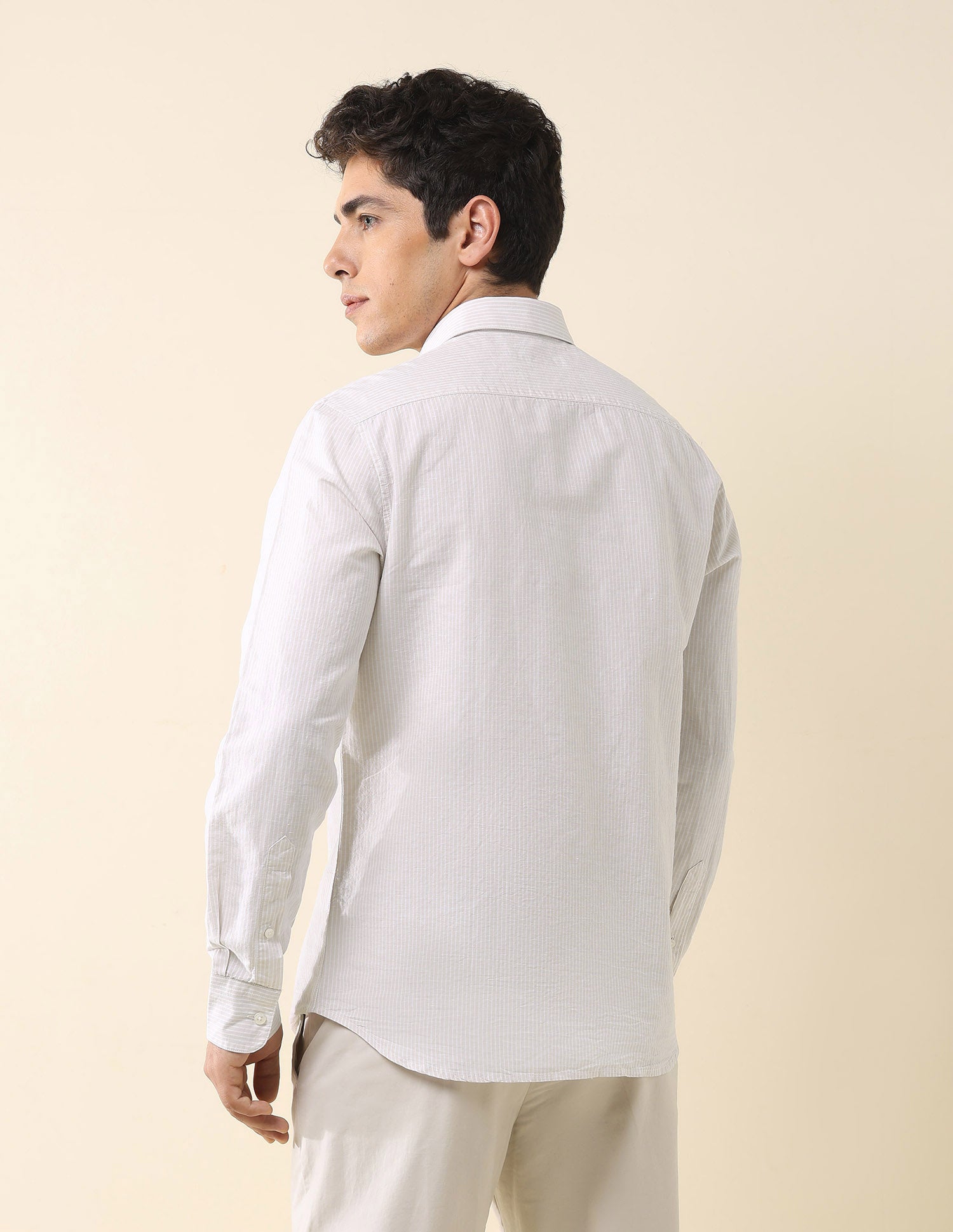 Vertical Striped Tailored Fit Shirt Beige - U.S. Polo Assn. India | Large